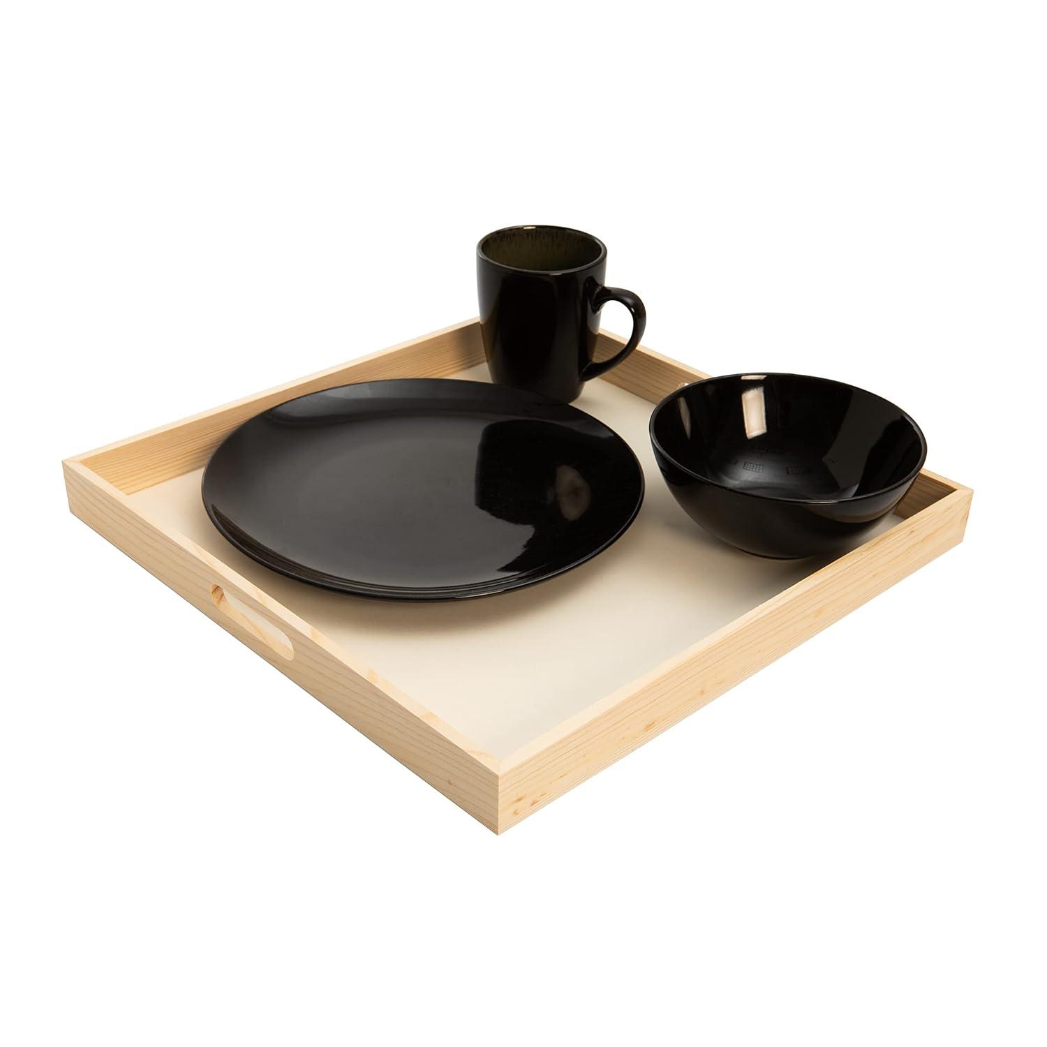 Natural Wood Rectangular Nested Serving Trays with Handles, Set of 5