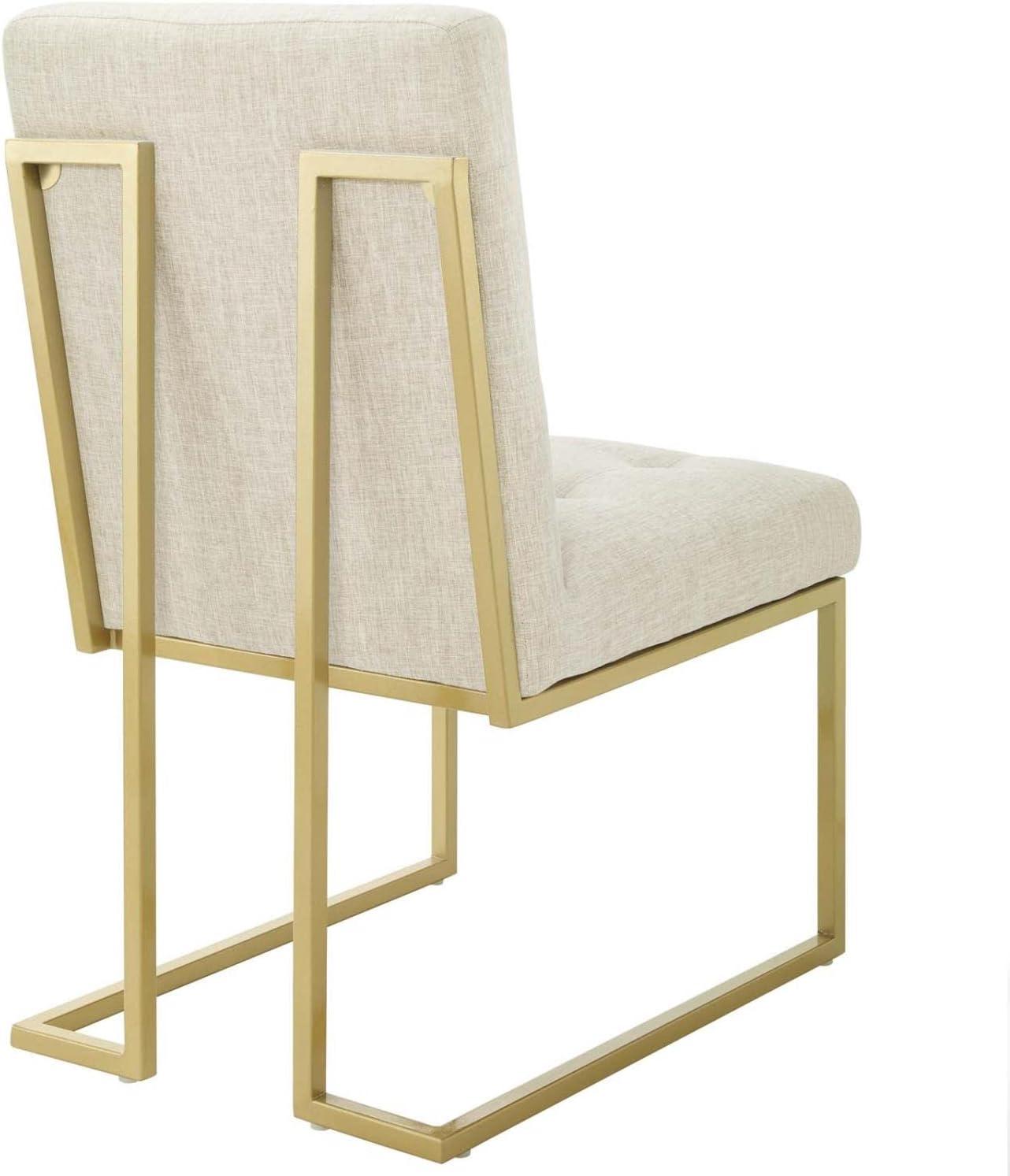 Modway Privy 18.5" Stainless Steel Polyester Dining Accent Chair in Gold/Beige