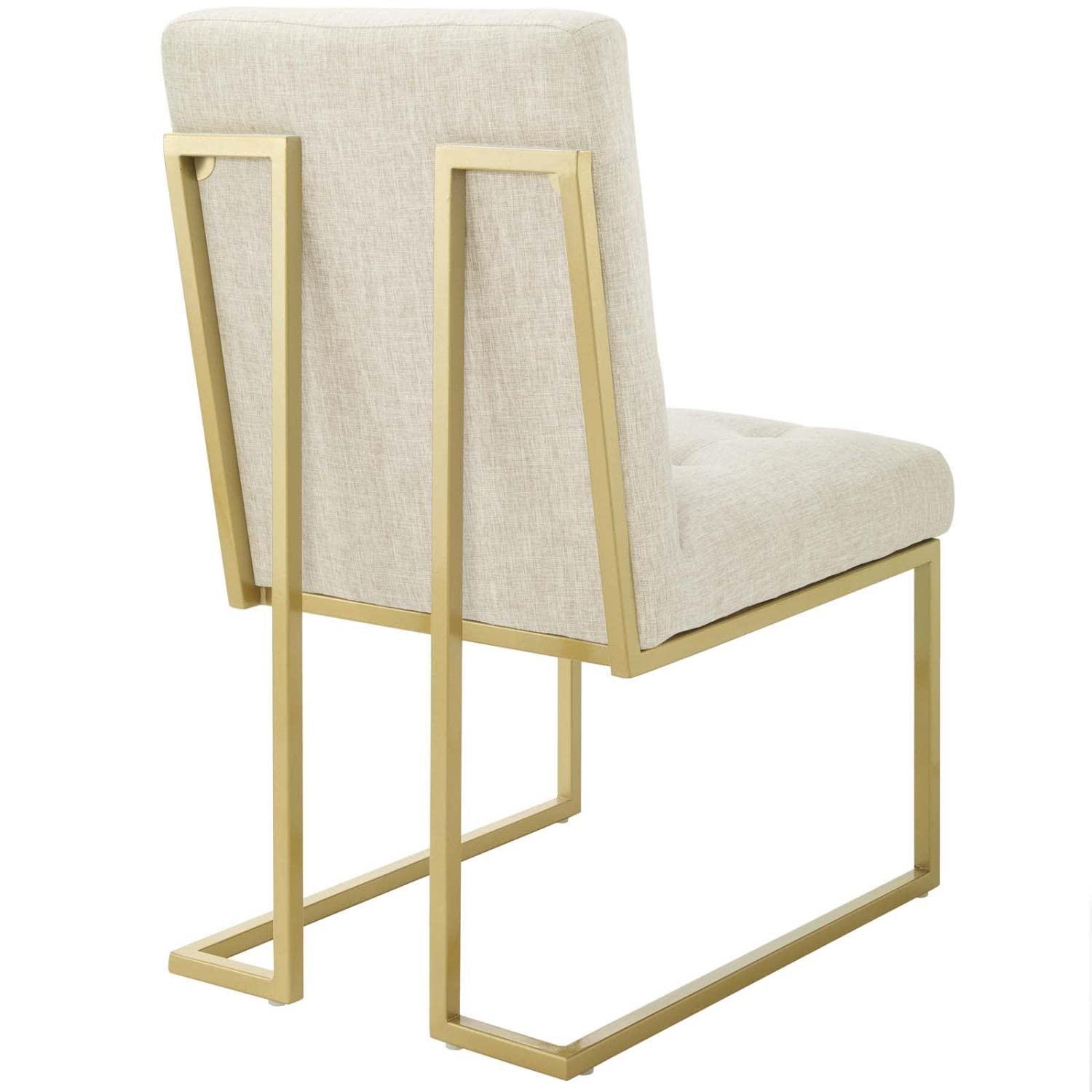 Modway Privy 18.5" Stainless Steel Polyester Dining Accent Chair in Gold/Beige
