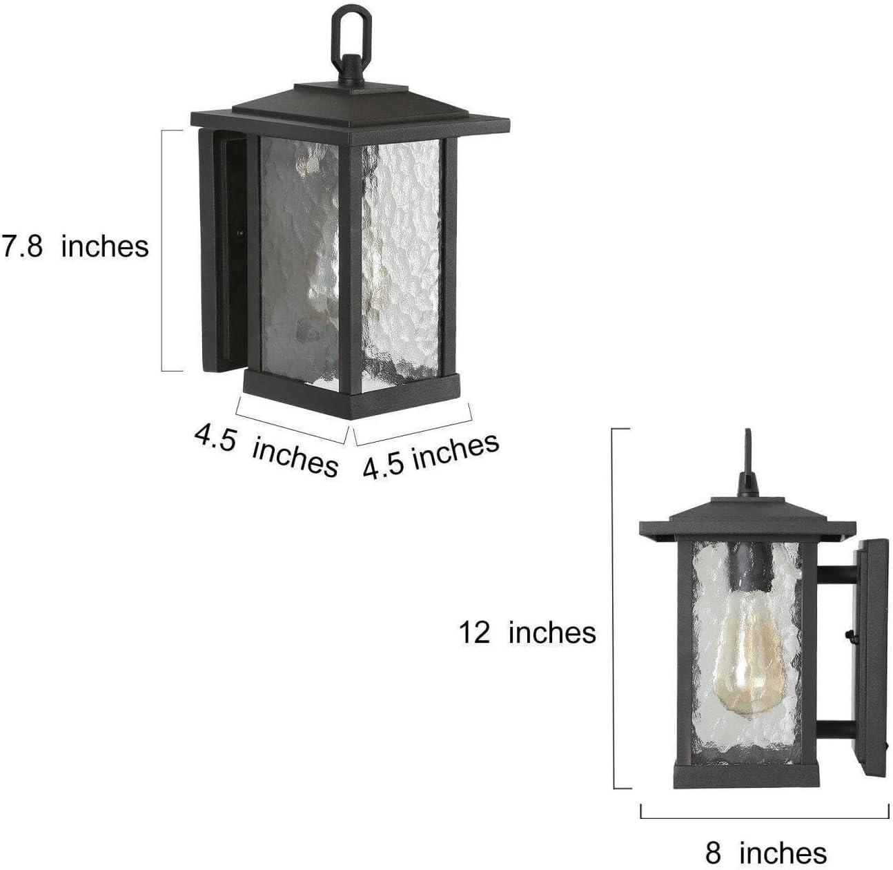 LOG BARN Black Outdoor Wall Light Fixture, Modern Farmhouse Rectangular Porch Lights Outdoor Wall Mount with Water Ripple Glass, Waterproof Outside Exterior Sconce Lights for House, Front Door, Garage