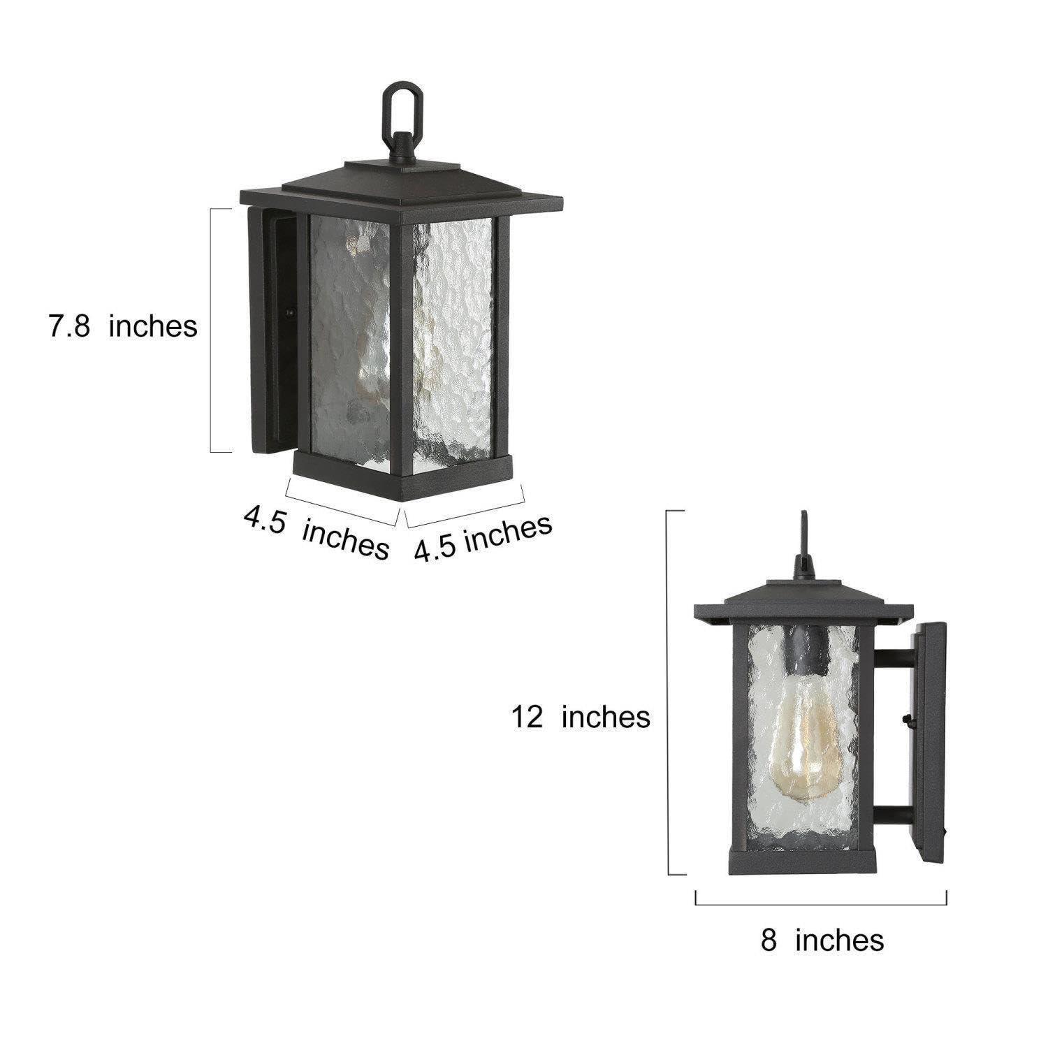 LOG BARN Black Outdoor Wall Light Fixture, Modern Farmhouse Rectangular Porch Lights Outdoor Wall Mount with Water Ripple Glass, Waterproof Outside Exterior Sconce Lights for House, Front Door, Garage