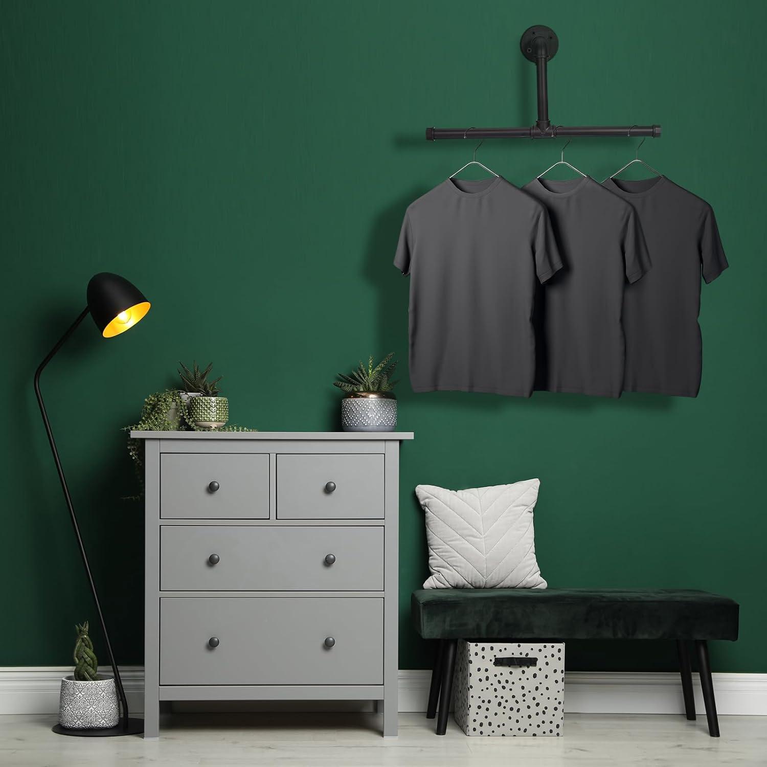 uxcell 2 Set Industrial Pipe Clothes Rack Wall Mounted, 18 Inch Clothing Rack for Hanging Clothes, Floating Metal Garment Bar for Bedroom, Bathroom, Clothing Store Black