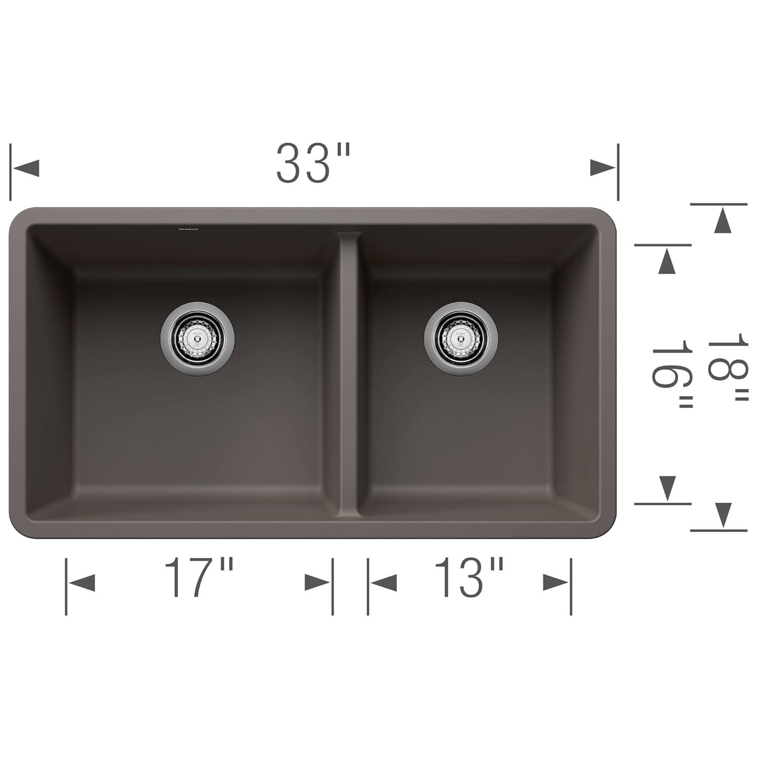 Precis SILGRANIT 33" L X 18" W Double Bowl Undermount Kitchen Sink
