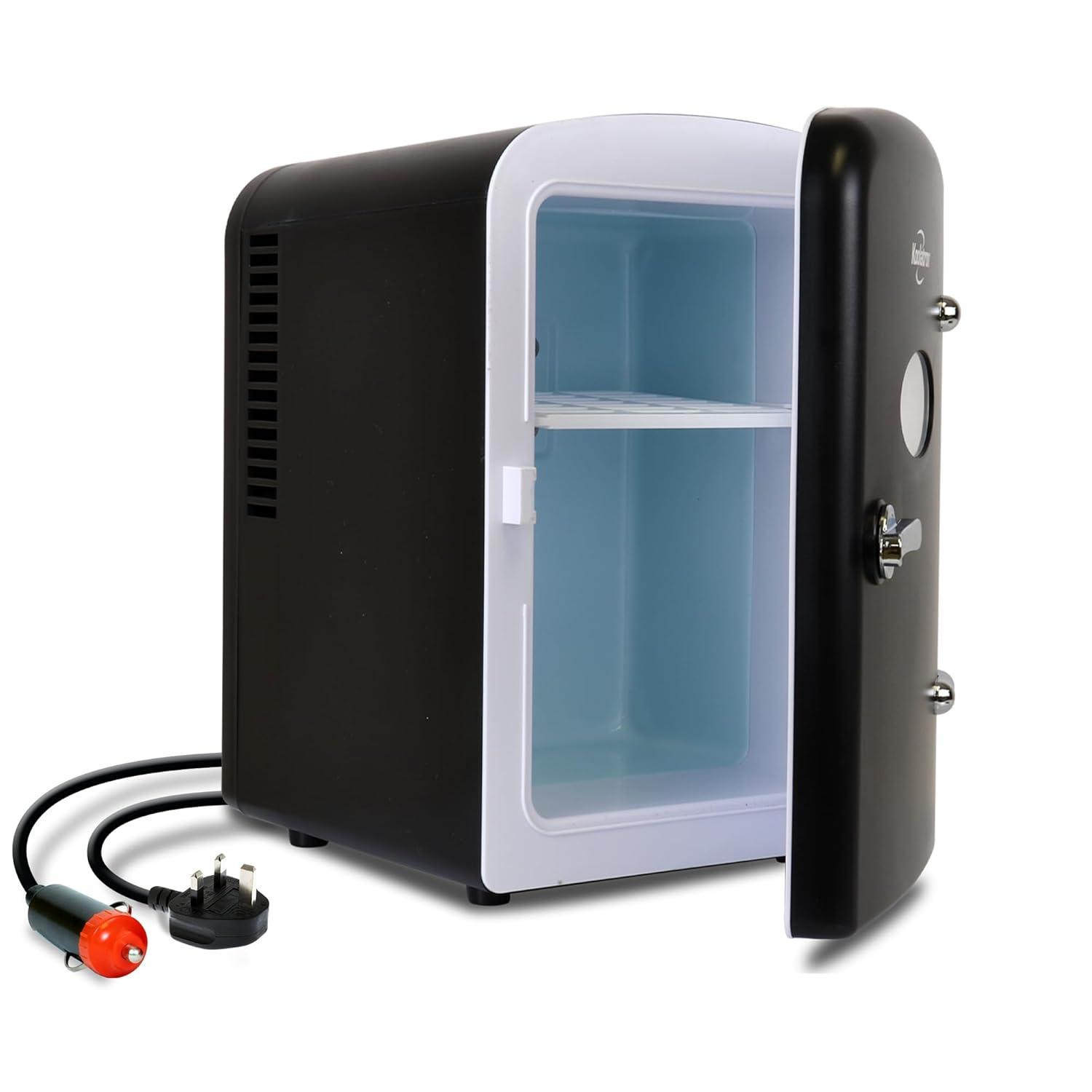 Koolatron 4L Retro Portable Mini Fridge 12V DC 110V 6 Can Cooler Black