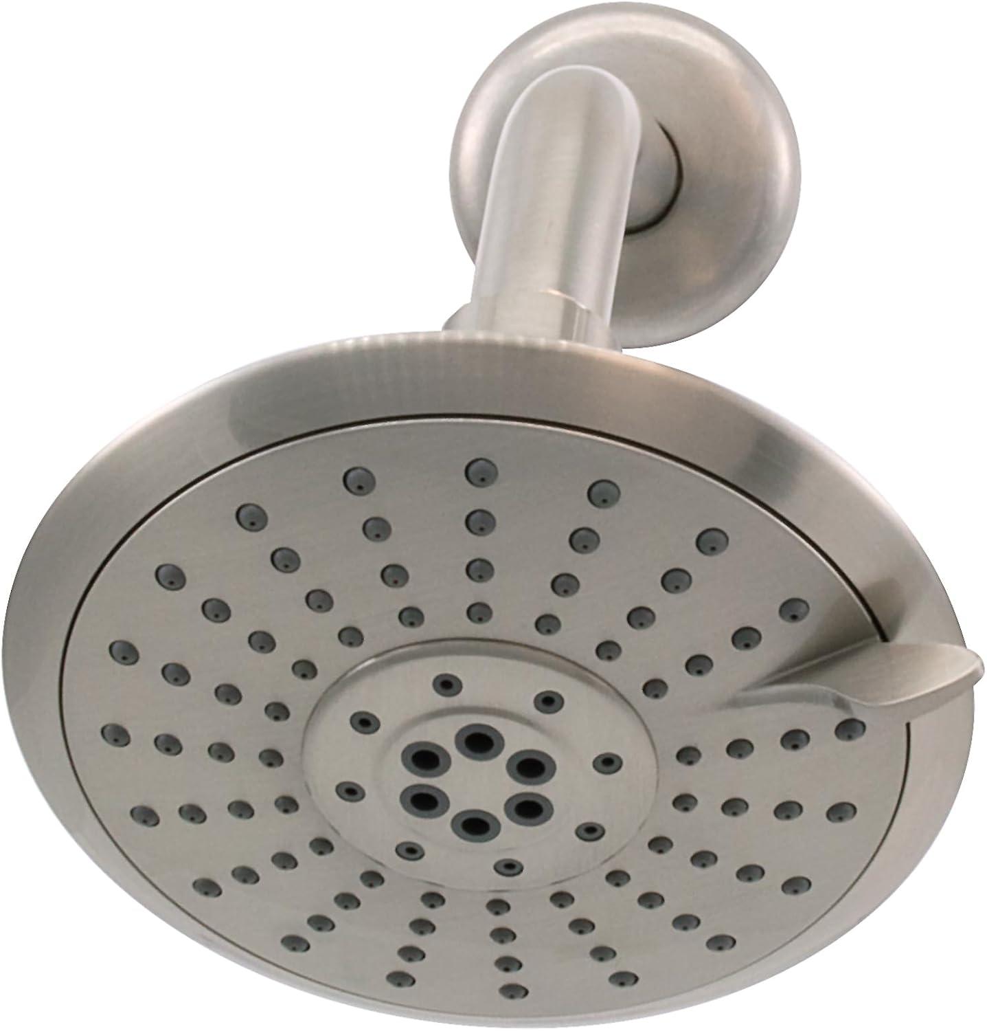Westbrass CO561-07 5" Round Thin 5-Function Adjustable Spray Shower Head with 8" Wall Mount Arm, Satin Nickel