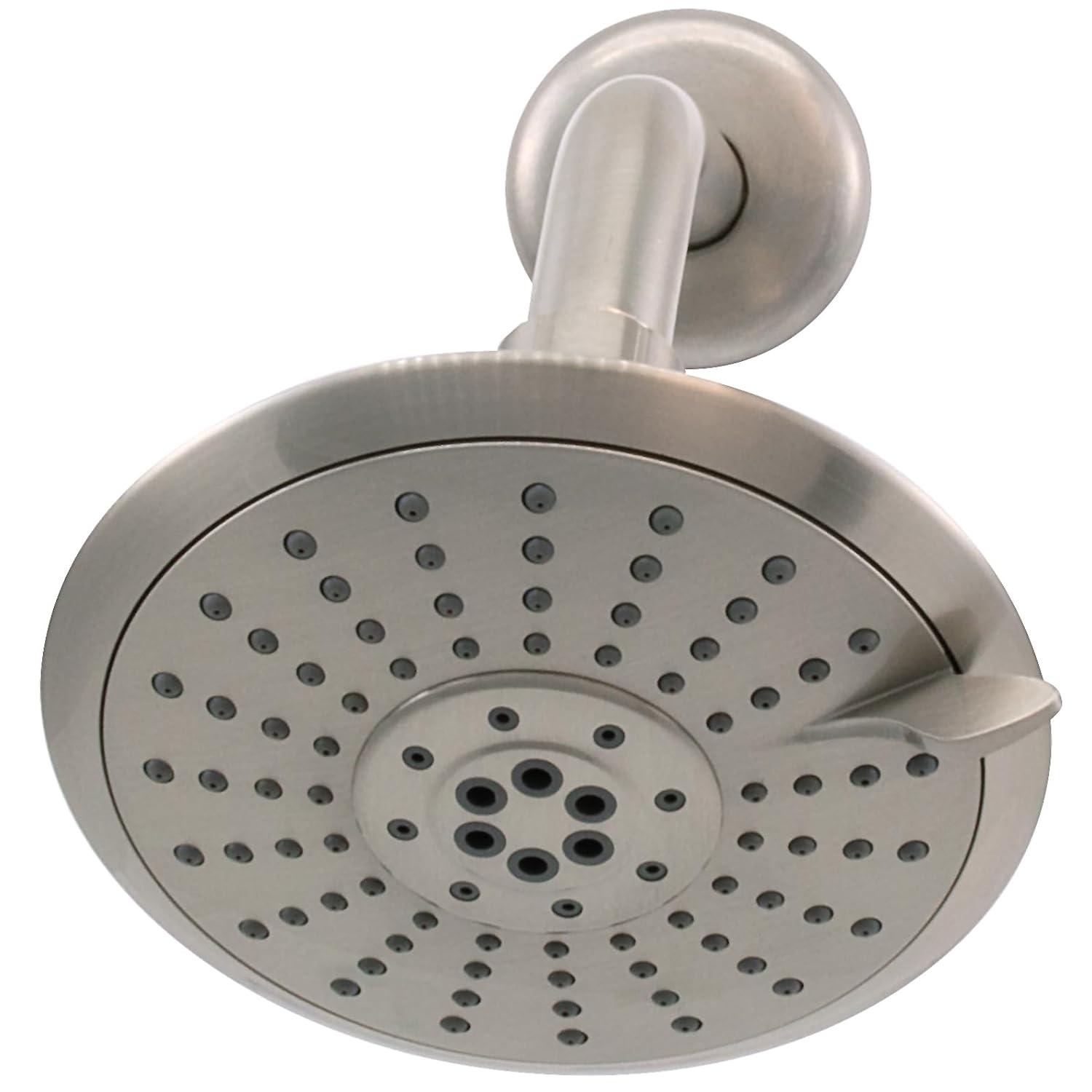 Westbrass CO561-07 5" Round Thin 5-Function Adjustable Spray Shower Head with 8" Wall Mount Arm, Satin Nickel