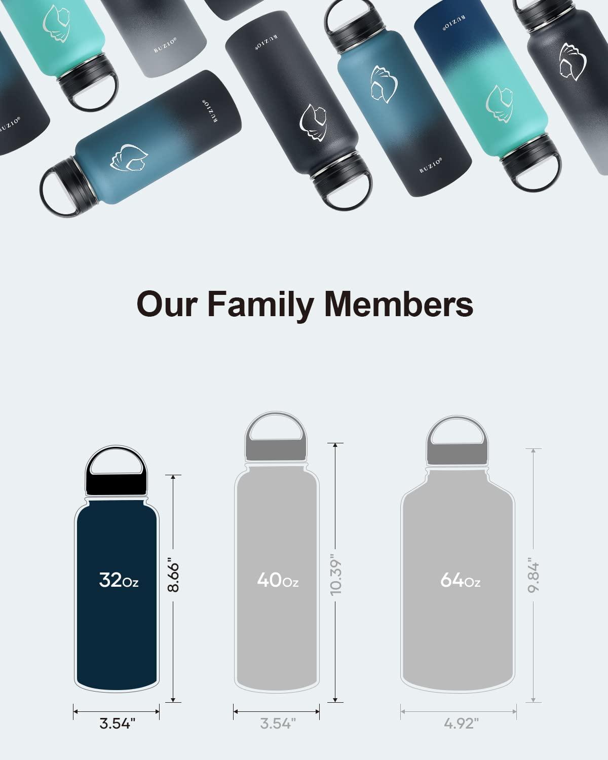 Buzio 32 oz Insulated with Straw & Brush Vaccum Stainless Steel Metal 3 Lids Water Flask for Sports, Gym or Office Keep Cold 48H Hot 24H，Pacific Prince