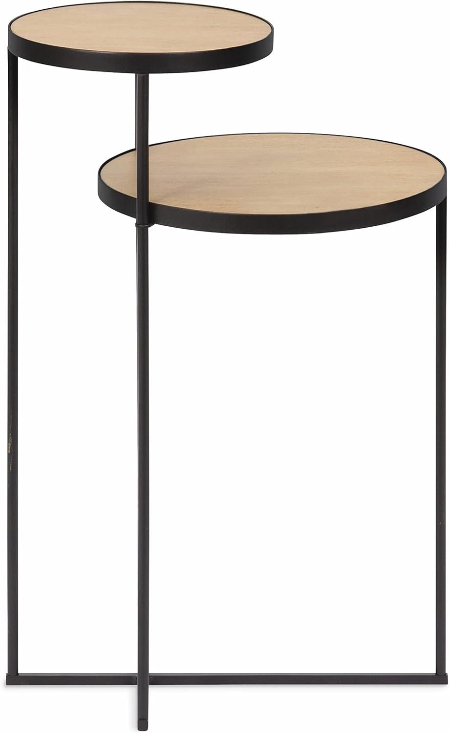 Kate and Laurel Peero Round Metal Side Table, 12x15x24, Natural and Black