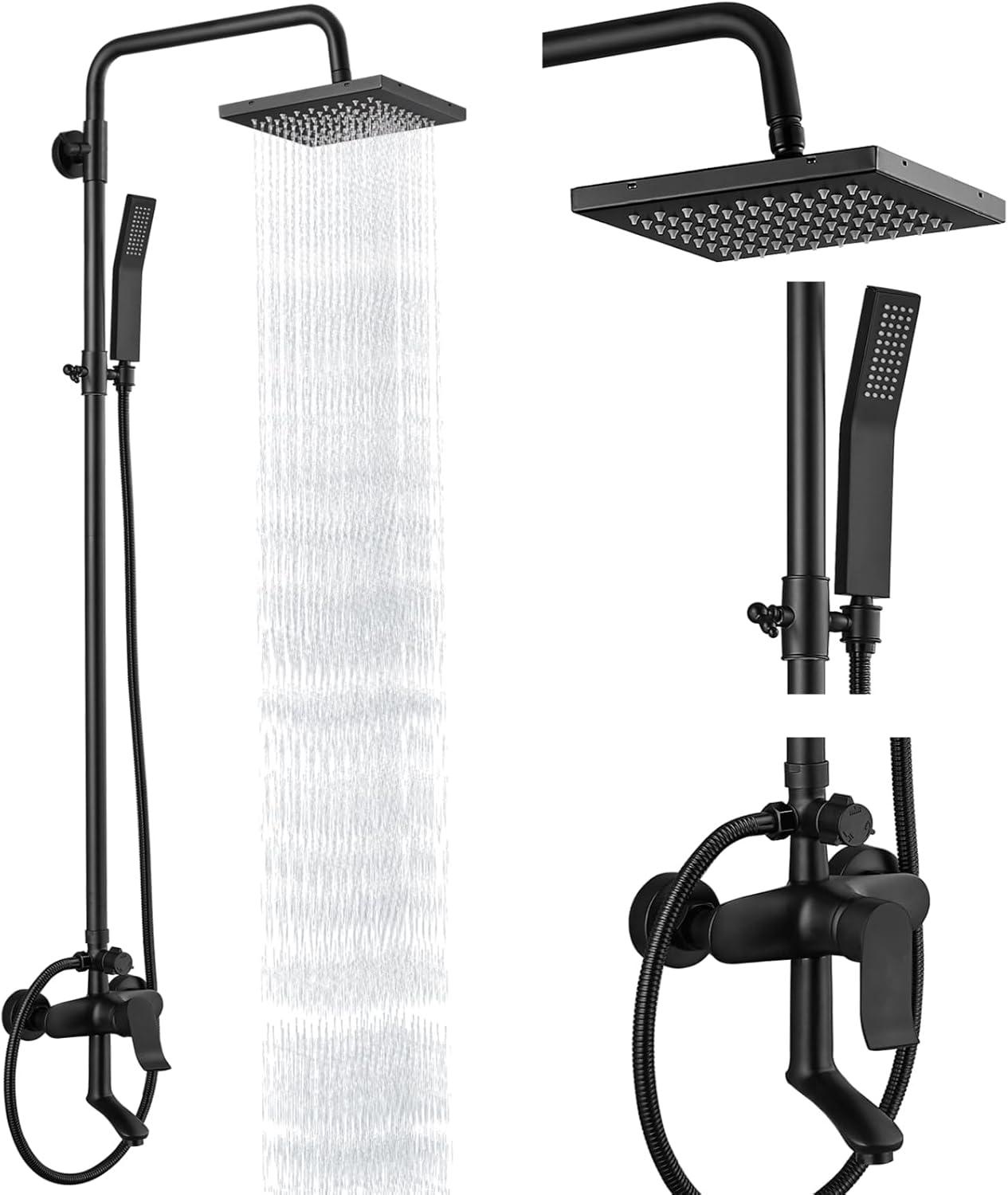 Matte Black Adjustable Brass Rain Shower System with Handheld