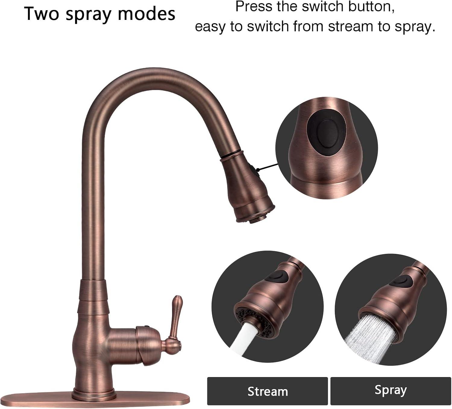 Copper Pull Down Kitchen Faucet with Single Handle Deck Plate Included