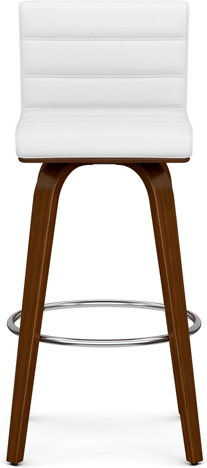 Simpli Home Roland Swivel Upholstered Mid-Century Modern Stool with Padded Seat and Back