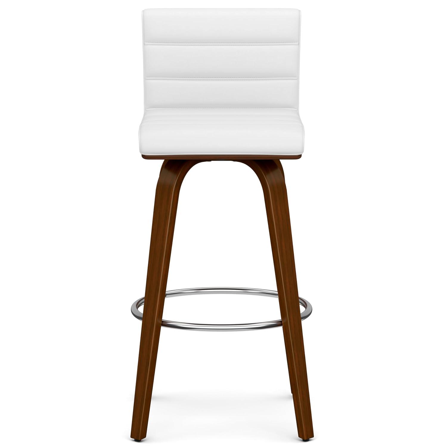 Simpli Home Roland Swivel Upholstered Mid-Century Modern Stool with Padded Seat and Back