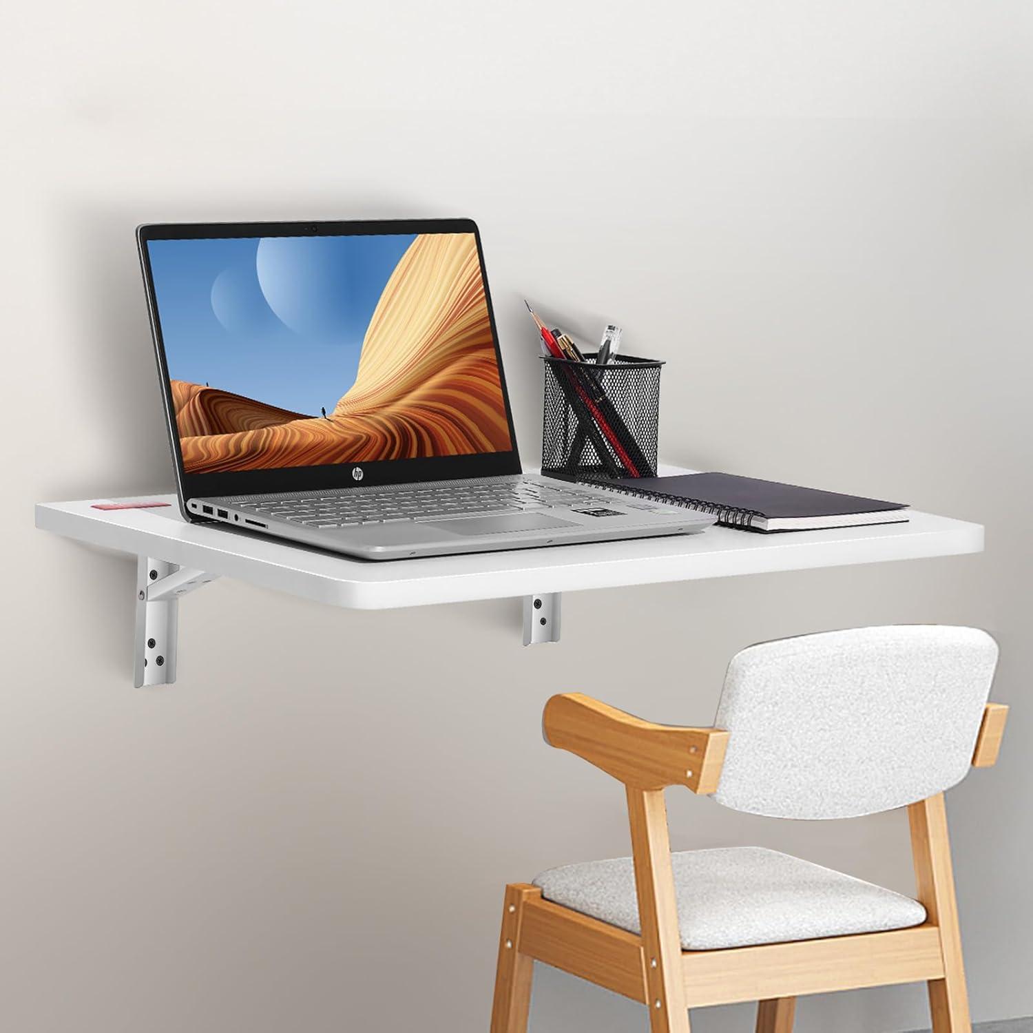 White Wall Mounted Folding Desk with Carbon Steel Bracket