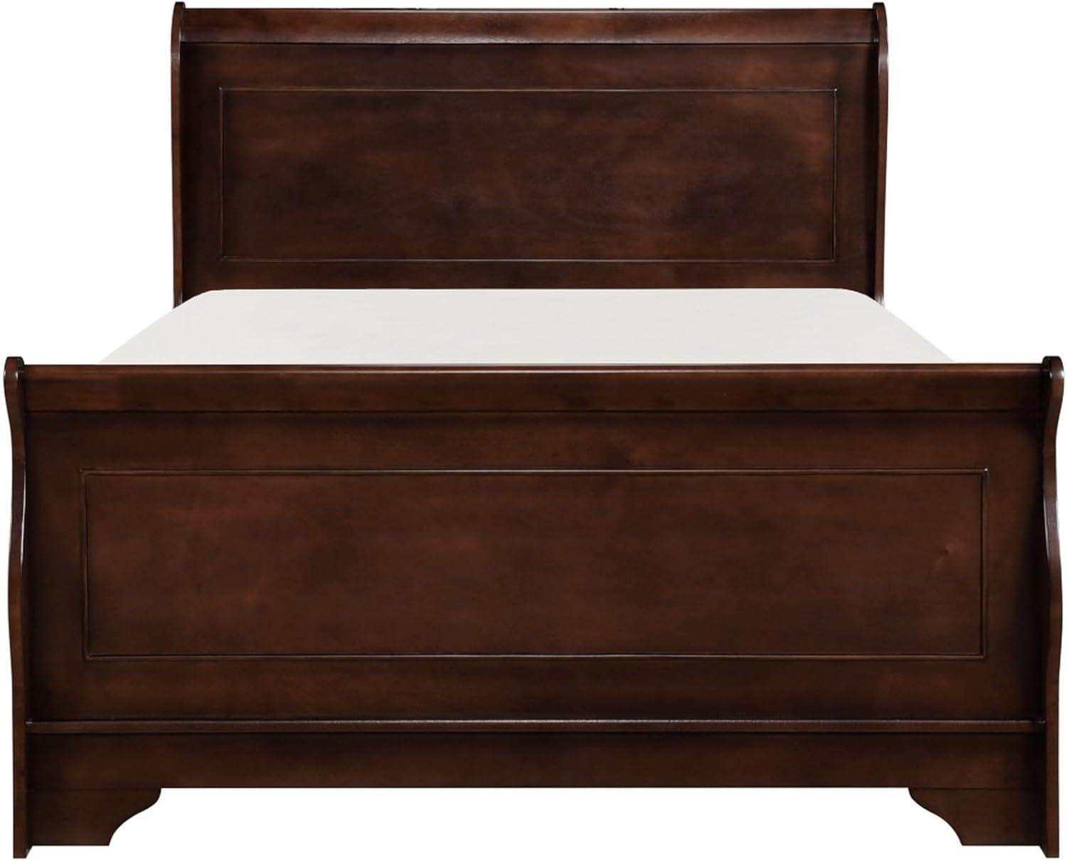 Benjara Transitional Queen Sleigh Style Bed, Dark Wood Frame, Cherry Brown Finish