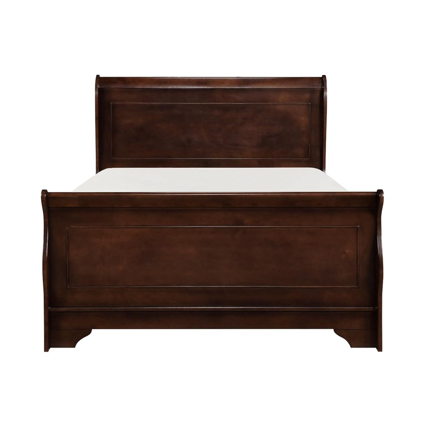 Benjara Transitional Queen Sleigh Style Bed, Dark Wood Frame, Cherry Brown Finish