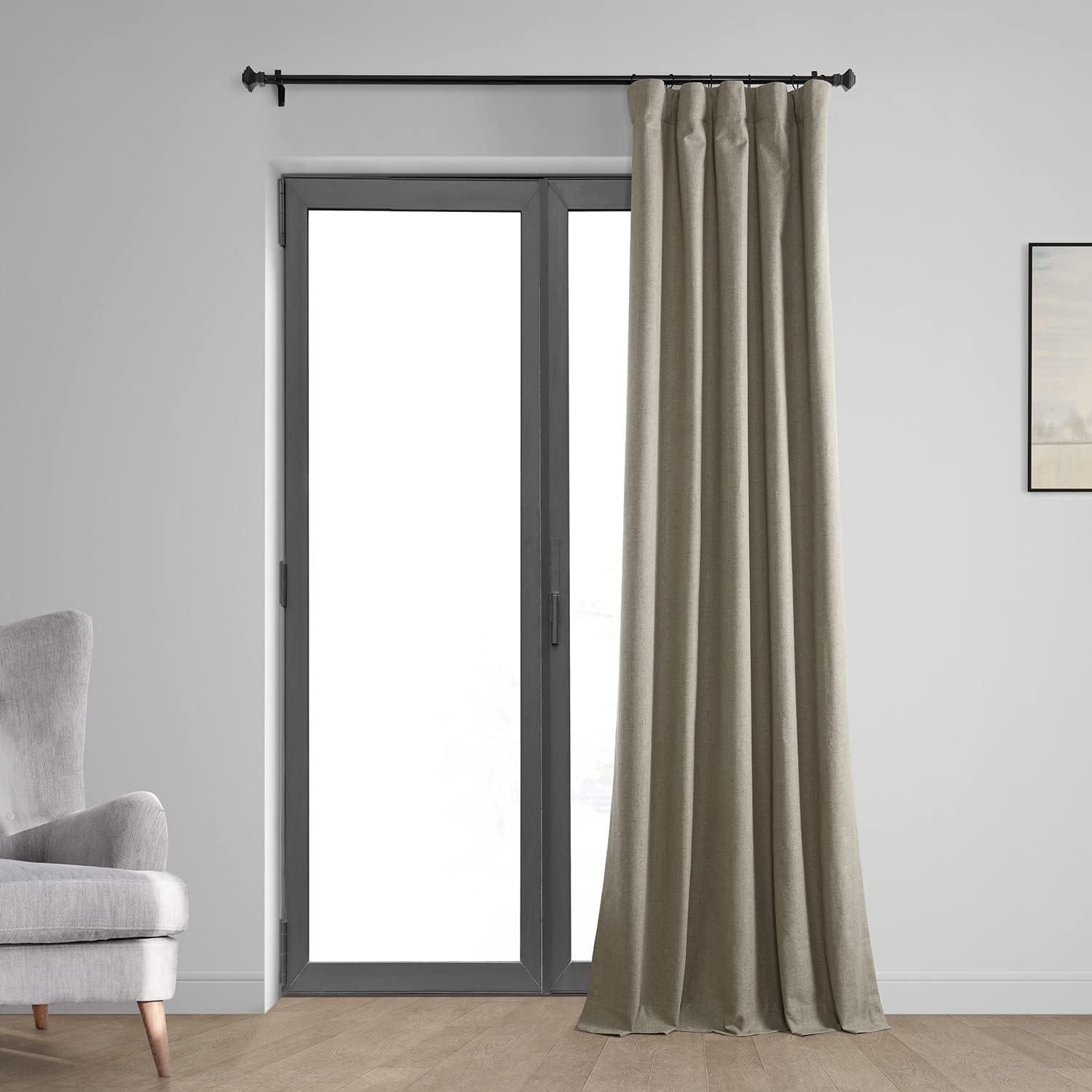 Warm Taupe Linen Blackout Pleated Curtain Panel, 50" x 96"