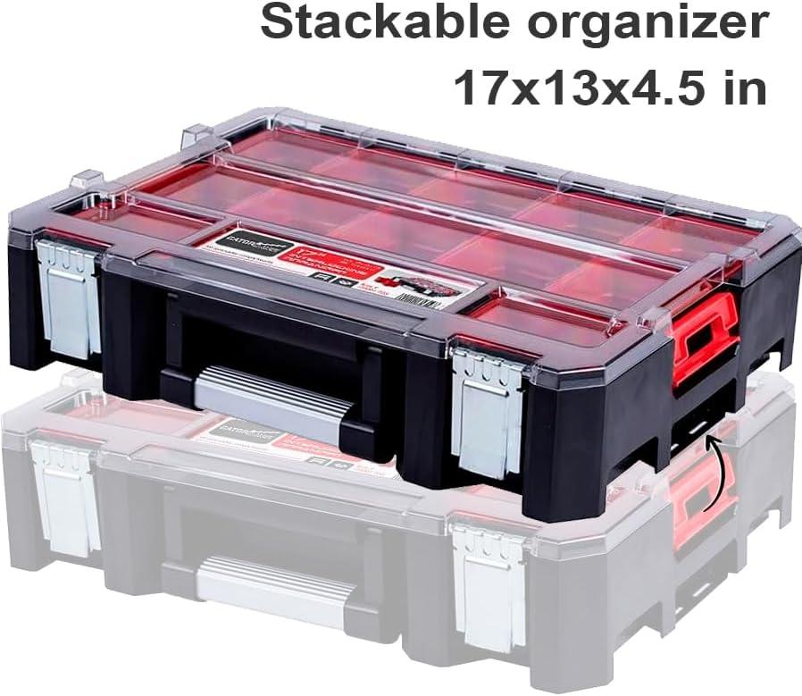 Deep Tray Organizer Box – Heavy-Duty Tool Storage Case with 15 Removable Cups – Hardware, Plumbing, Electrical Connector Container for Garage, Jobsite, or Workshop