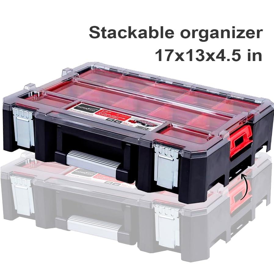 Deep Tray Organizer Box – Heavy-Duty Tool Storage Case with 15 Removable Cups – Hardware, Plumbing, Electrical Connector Container for Garage, Jobsite, or Workshop