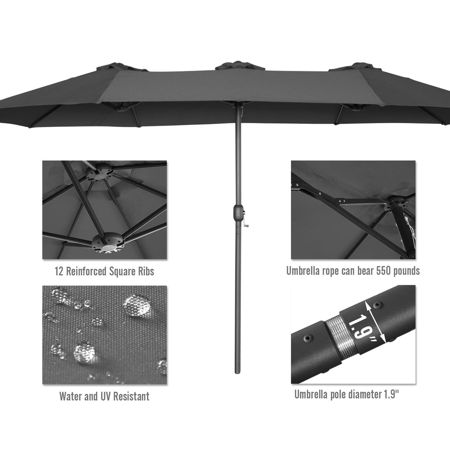 AECOJOY 15x9ft Double-Sided Patio Umbrella Outdoor Market Umbrella Large Umbrella Table 177''x104'' Umbrellas with Crank Air Vents for Deck Pool Patio (1.9" Pole, Dark Grey)