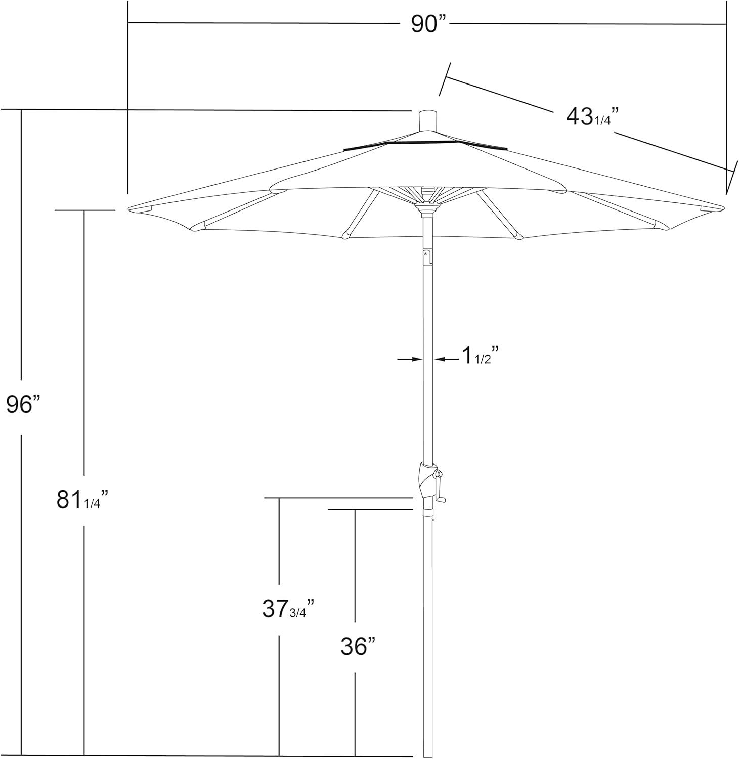 7.5 ft. Black Aluminum Market Patio Umbrella with Indigo Canopy