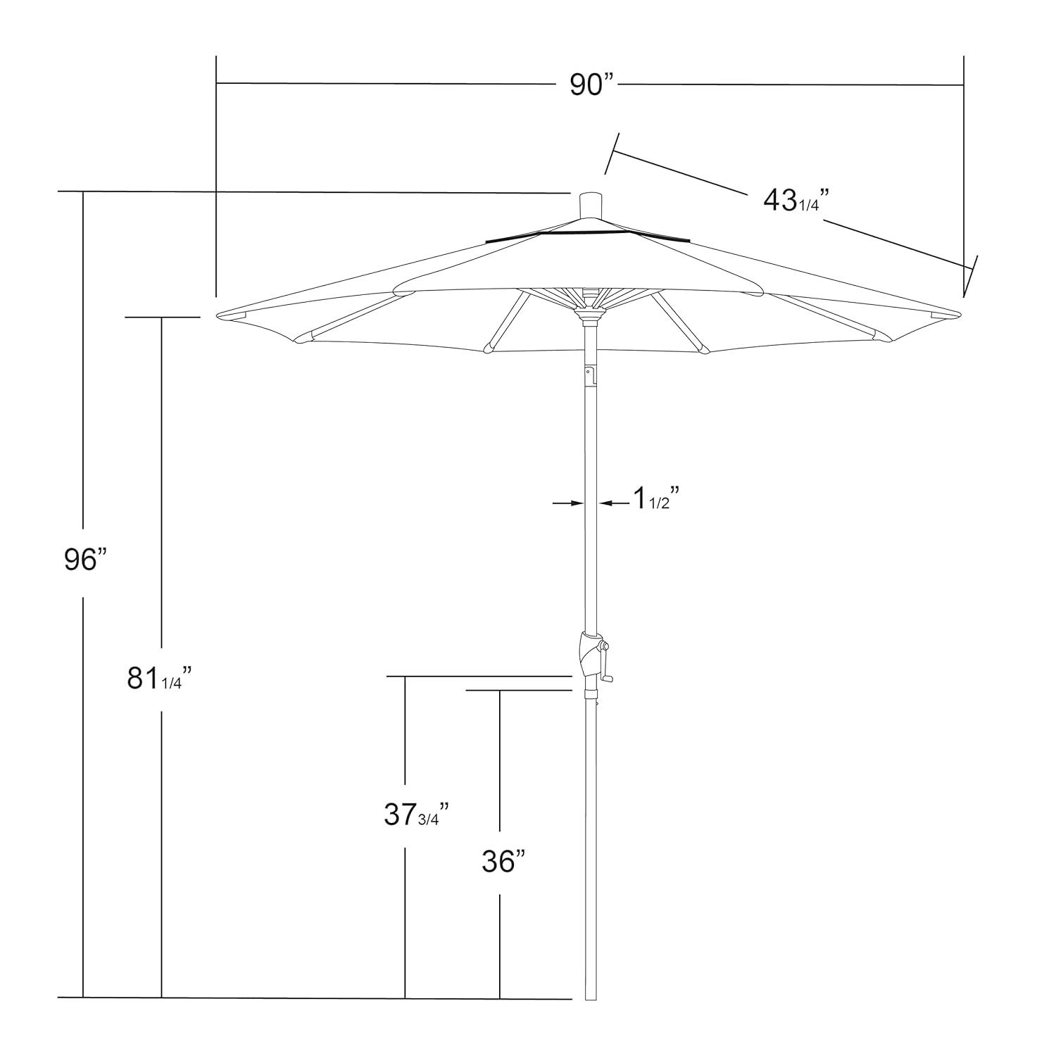 Teak Octagon Market Umbrella with Bronze Aluminum Pole