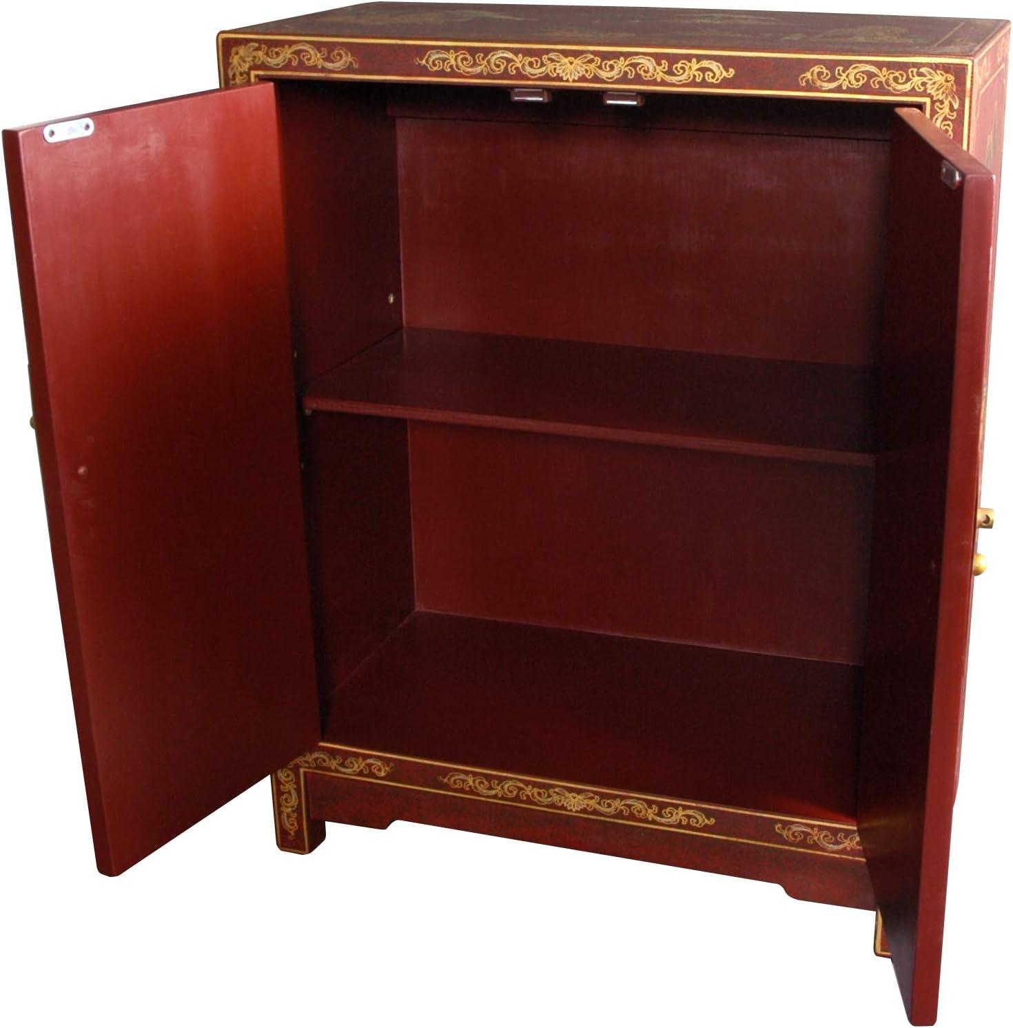 Oriental Furniture Red Lacquer Cabinet, Oriental design, hand made, Authentic Work, 30.00"H