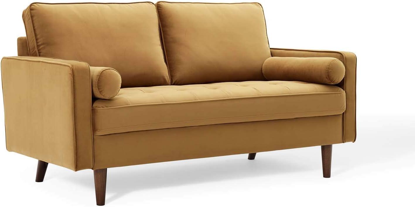 Modway Valour Modern Performance Velvet Loveseat in Cognac Brown/Walnut