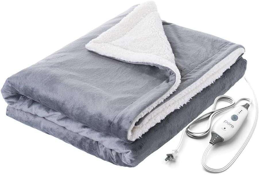 Gray Sherpa Electric Heated Reversible Throw Blanket