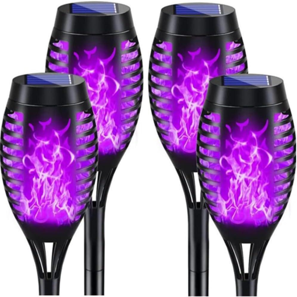 LED Solar Torch Light with Flickering Flame-4PCS, Outdoor Waterproof Lawn Lights, Solar Powered Pathway Purple Lights for Garden Patio Yard Xmas Decoration, Auto On/Off Solar Lights