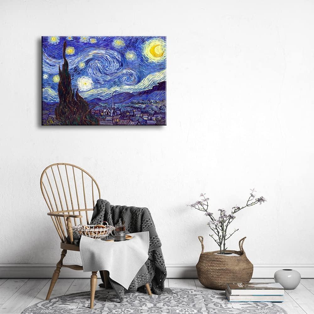 Wieco Art Starry Night Abstract Canvas Prints Wall Art of Van Gogh Famous Artwork Modern Gallery Wrapped Classic Sky Star Pictures Artwork for Living Room Home Office Decorations