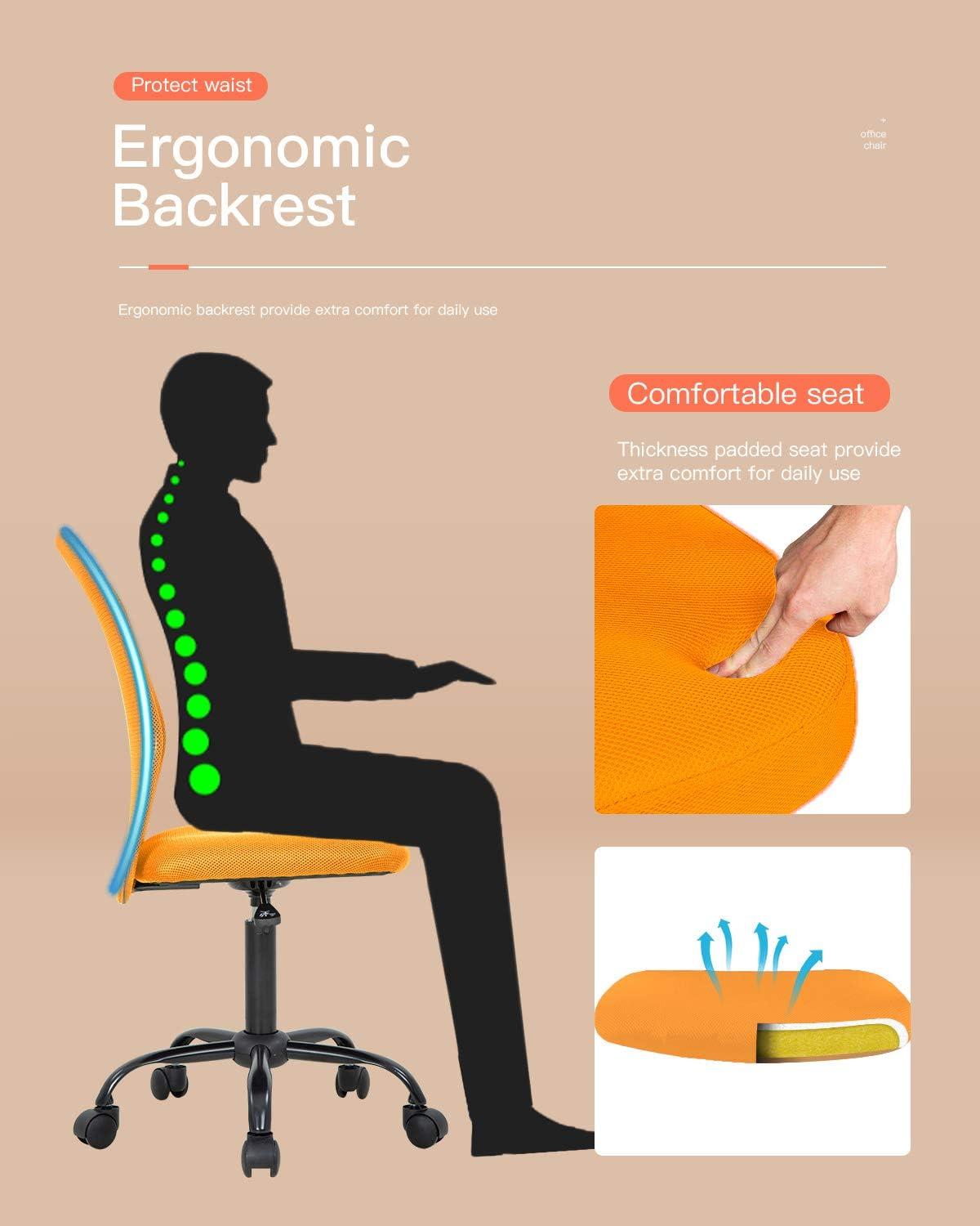 BestOffice Ergonomic Armless Office Chair with Adjustable Height, Lumbar Support for Adults(Orange)