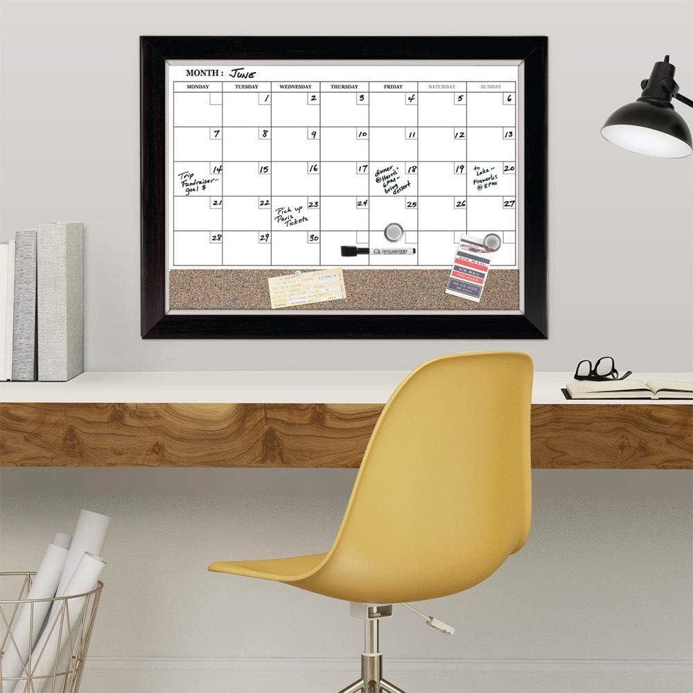 Quartet Home Décor Magnetic Combination Calendar Board, Dry-Erase and Cork, 17" x 23", Two-Tone Frame