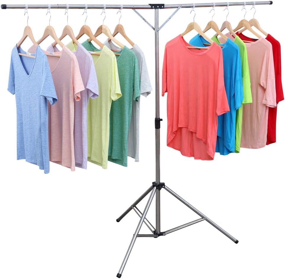 Foldable Stainless Steel Adjustable Clothes Drying Rack with Hooks