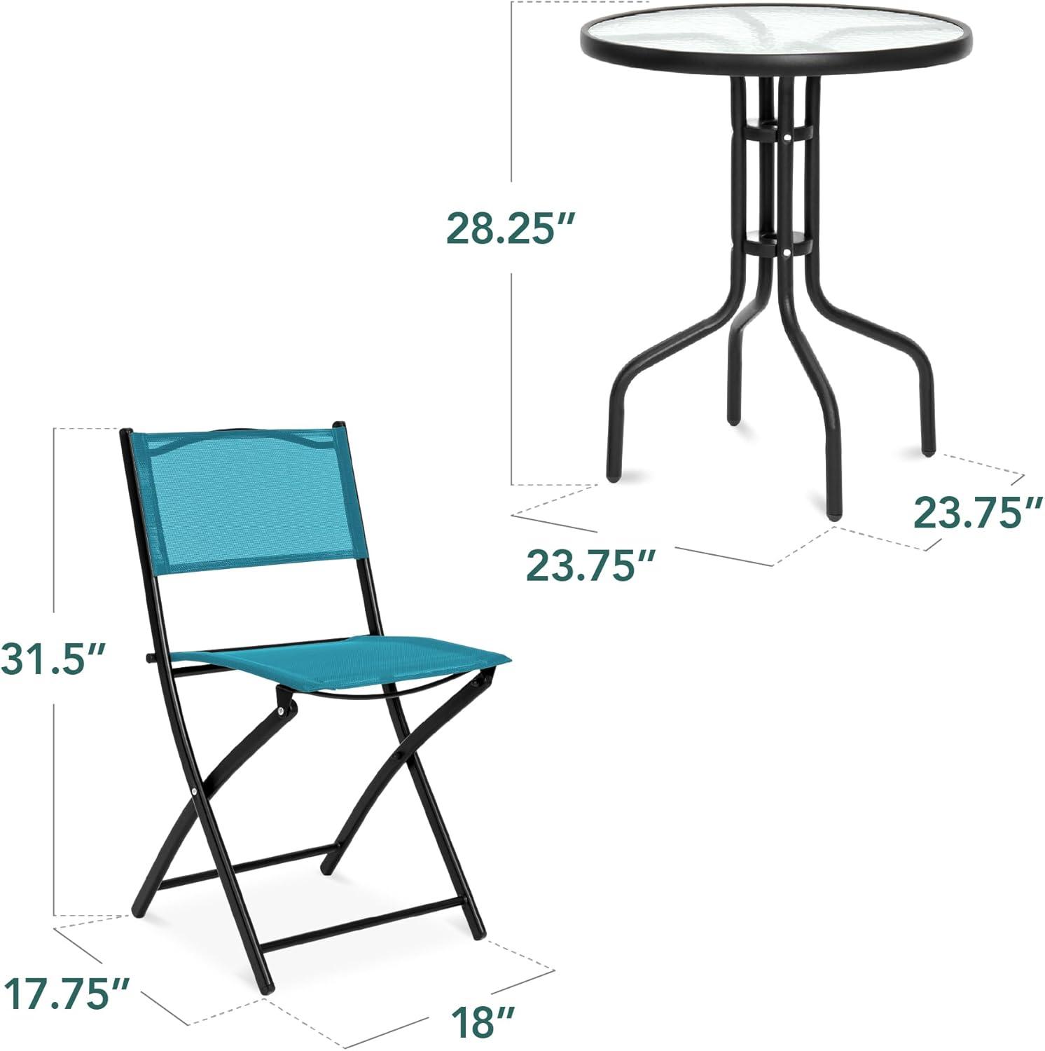 George Oliver 3-Piece Patio Bistro Dining Furniture Set W/ Glass Tabletop, Folding Chairs