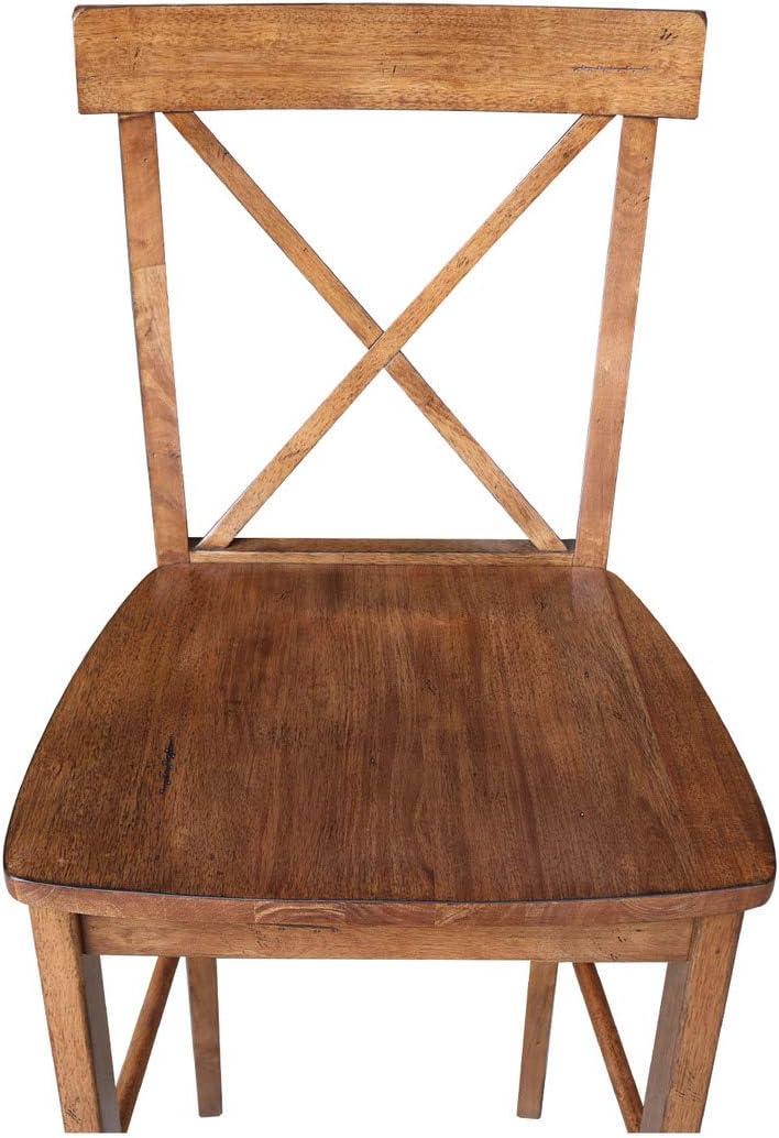 30" X Back Barstool Distressed Oak - International Concepts: Solid Wood, Square Seat, Armless