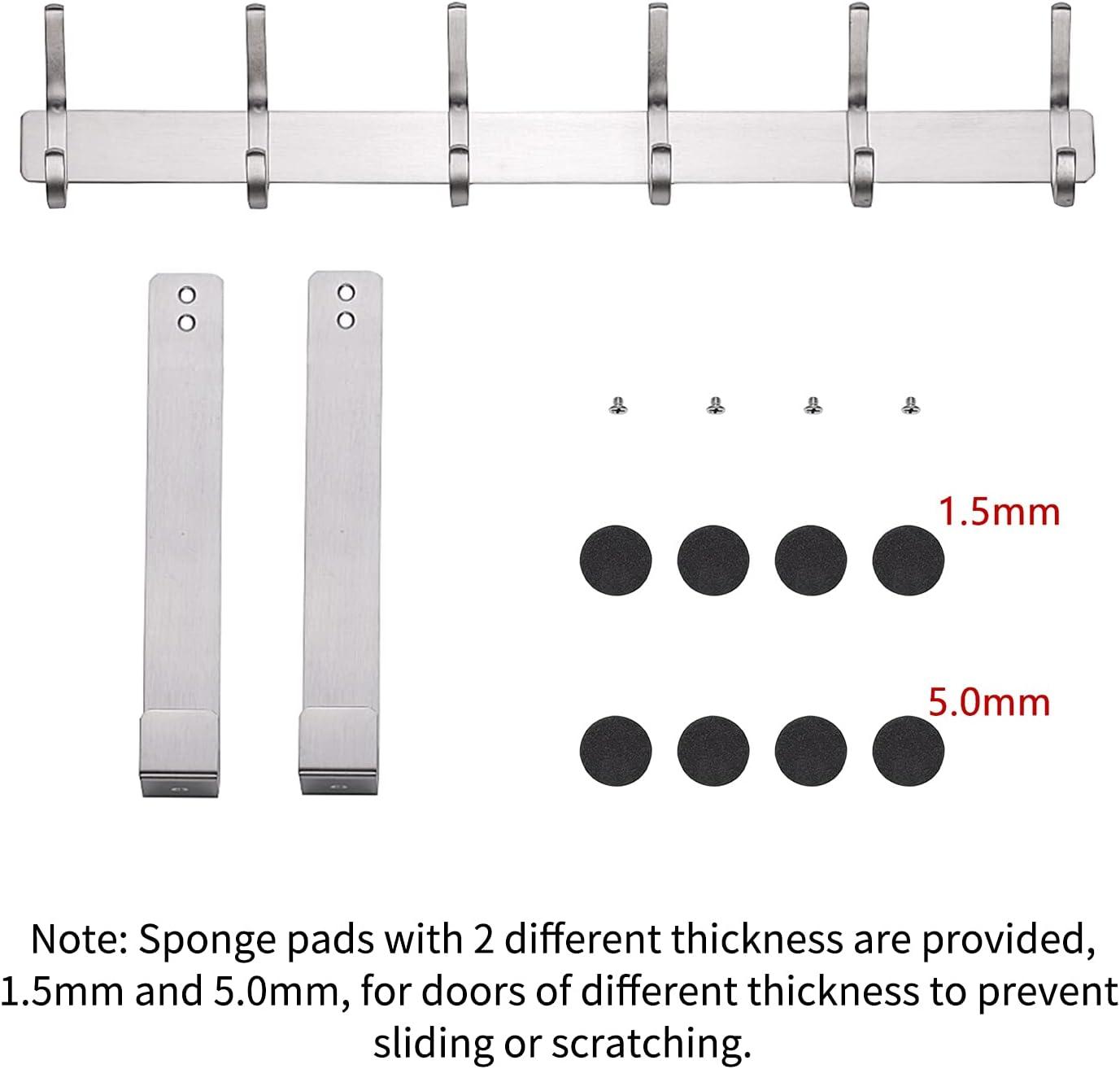 Brushed Stainless Steel Over Door Hook Rack with 12 Hooks