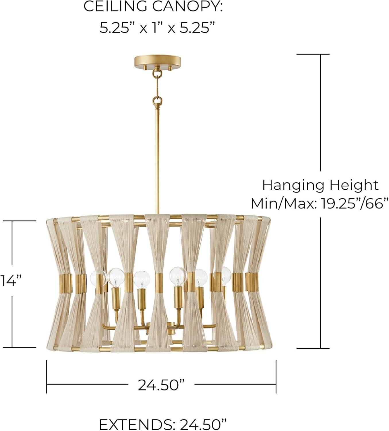 Capital Lighting 341161 Bianca 6 Light 25" Wide Drum Chandelier - Bleached Natural Rope /