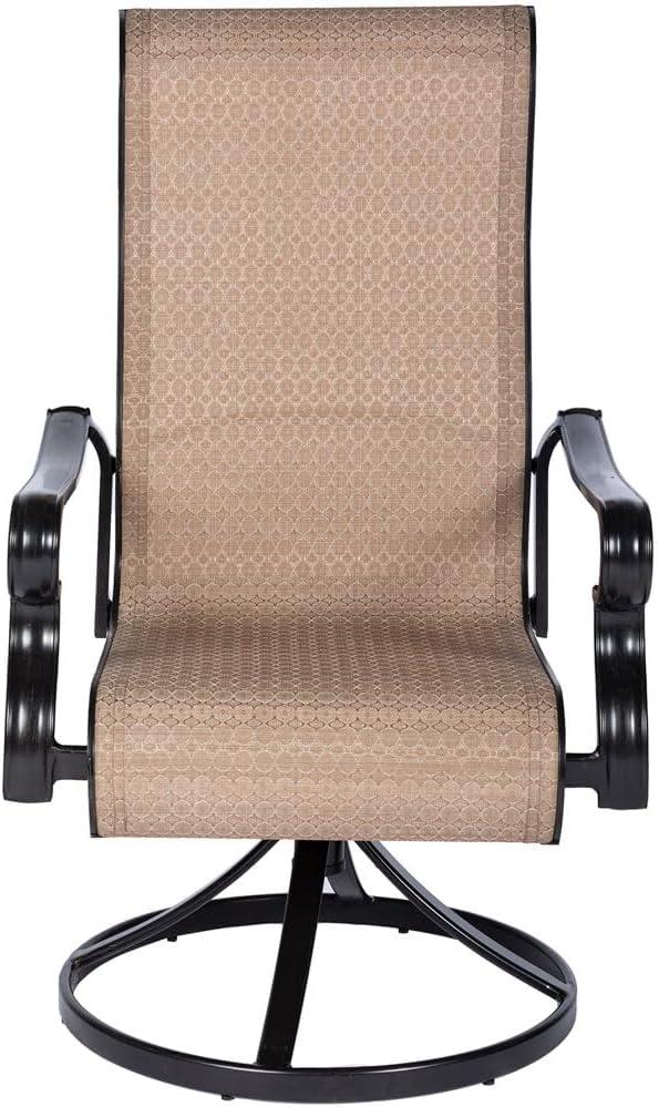 Hanover Brigantine Juego de Comedor Moderno para Exteriores de 7 Piezas / 4 Sillas con Cabestrillo, 2 Balancines Giratorios / Mesa con Tapa de 40'' x 70'' / Clima, Xido, Resistente a UV / Bronceado / BRIGDN7PCSW-2