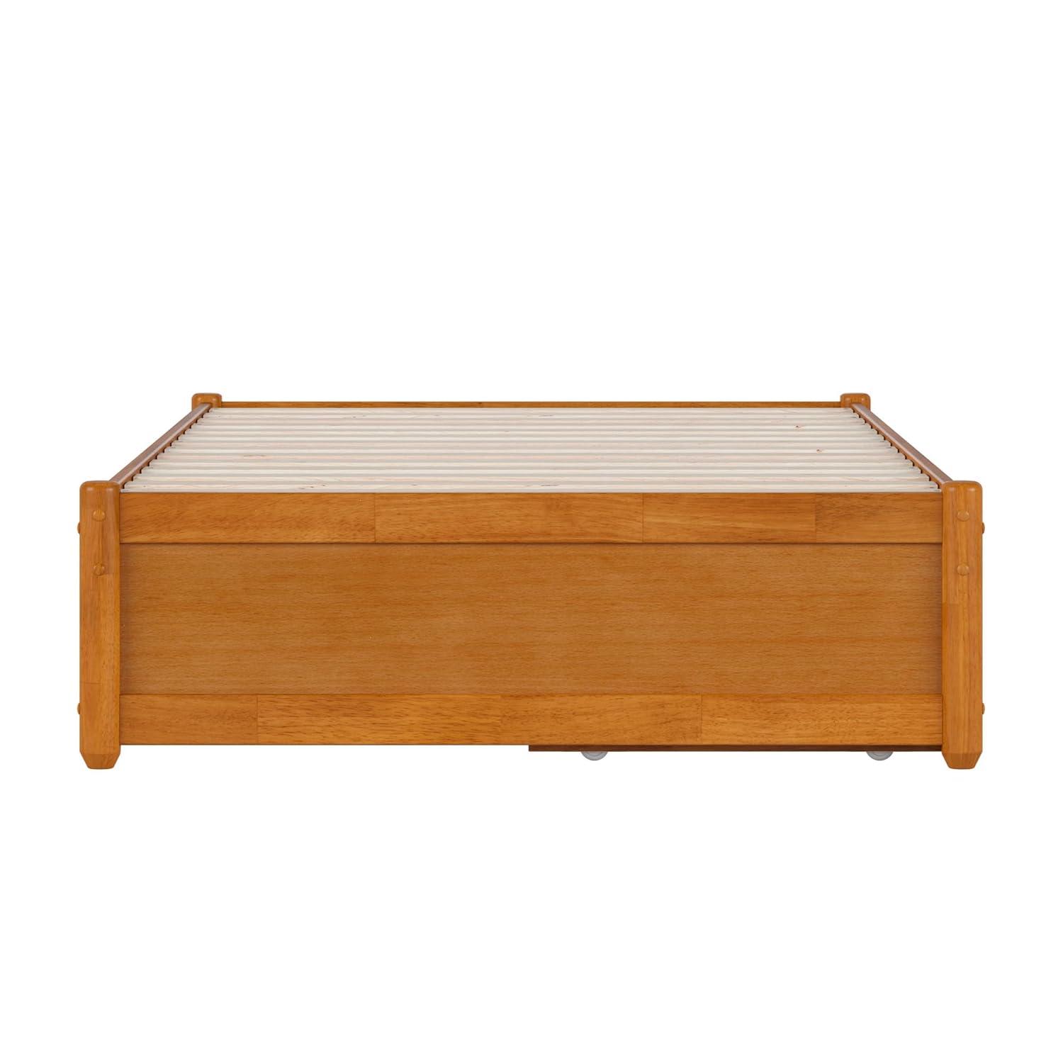 Barcelona Queen Wood Panel Platform Bed with Storage Drawers in Light Toffee