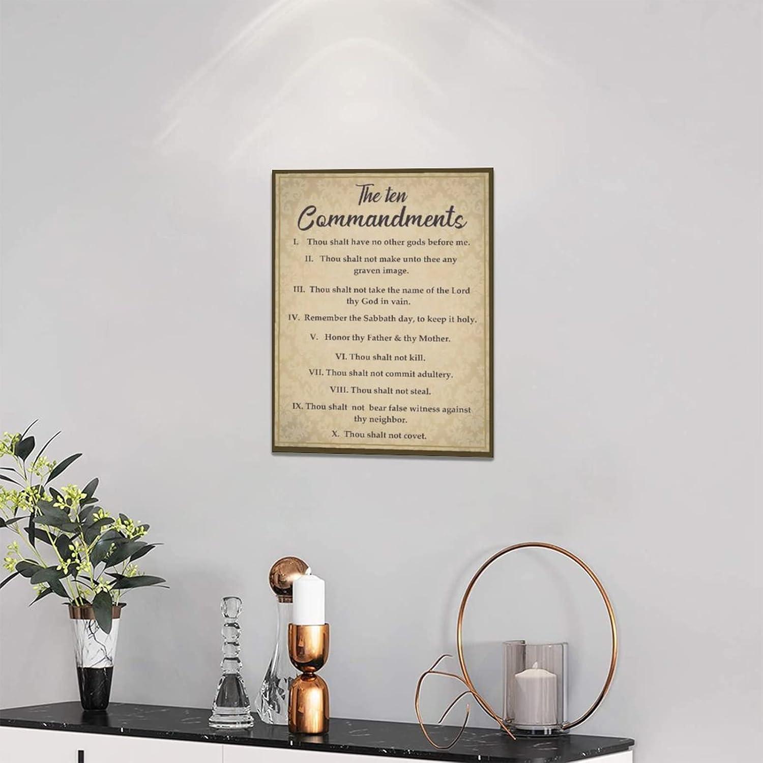The Ten Commandments Decor Wall Art 10 Commandments Bible Verse Christian Religion Scripture Pictures Wall Decor Canvas Painting Prints Artwork Framed for Church Bedroom Bathroom Kitchen 12"x16"