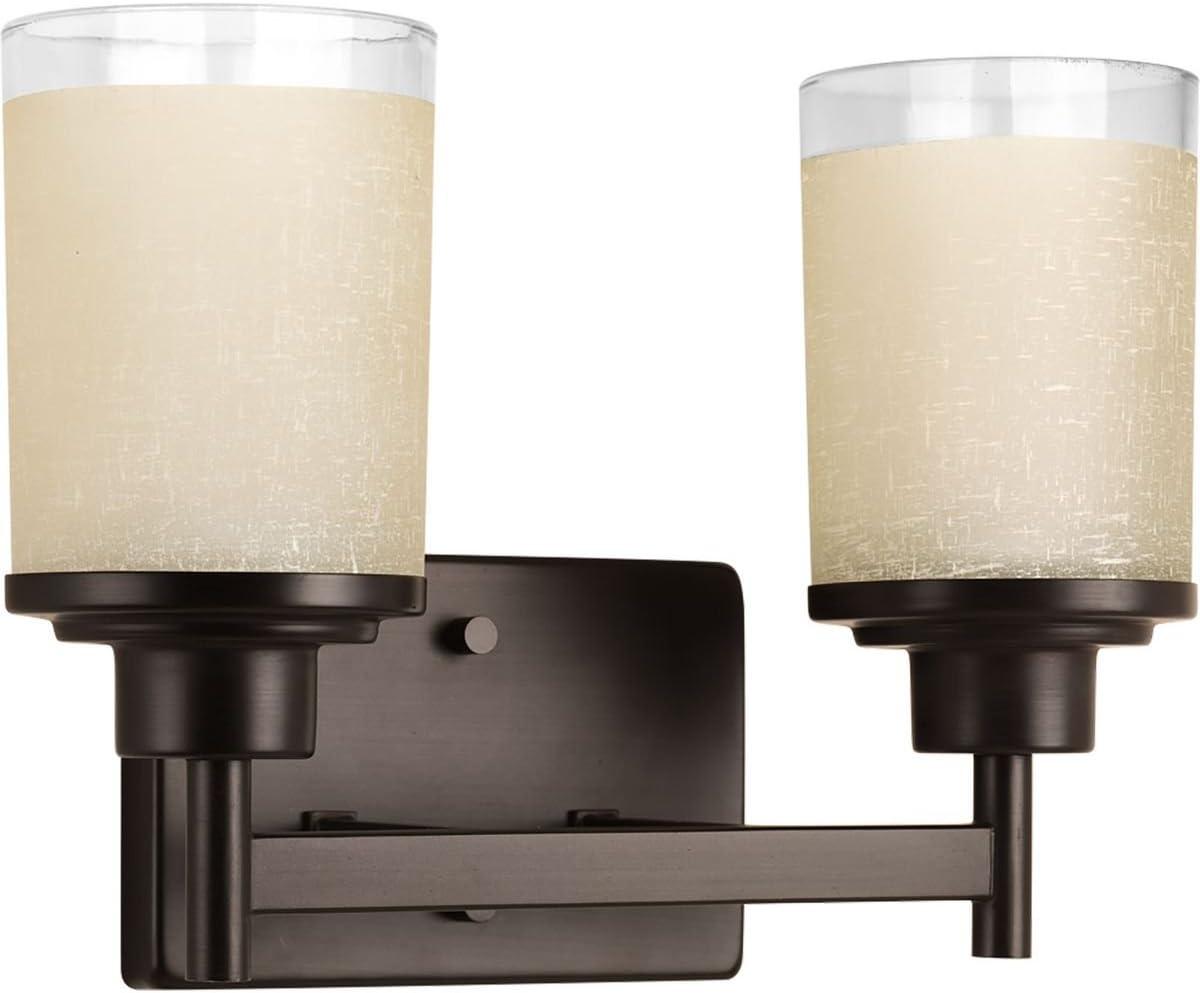 Progress Lighting Alexa Collection 2-Light Bath Fixture, Antique Bronze, White Linen Glass Shade