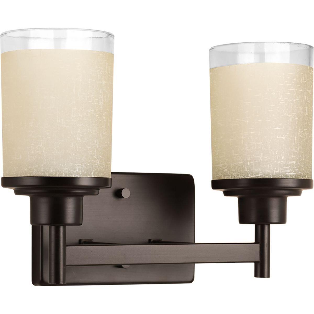 Progress Lighting Alexa Collection 2-Light Bath Fixture, Antique Bronze, White Linen Glass Shade