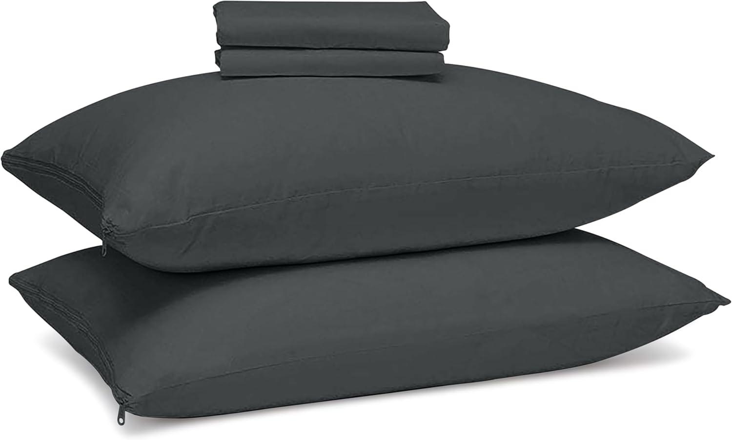 100% Cotton Zippered Pillow Protector (2 pck) Standard - Charcoal