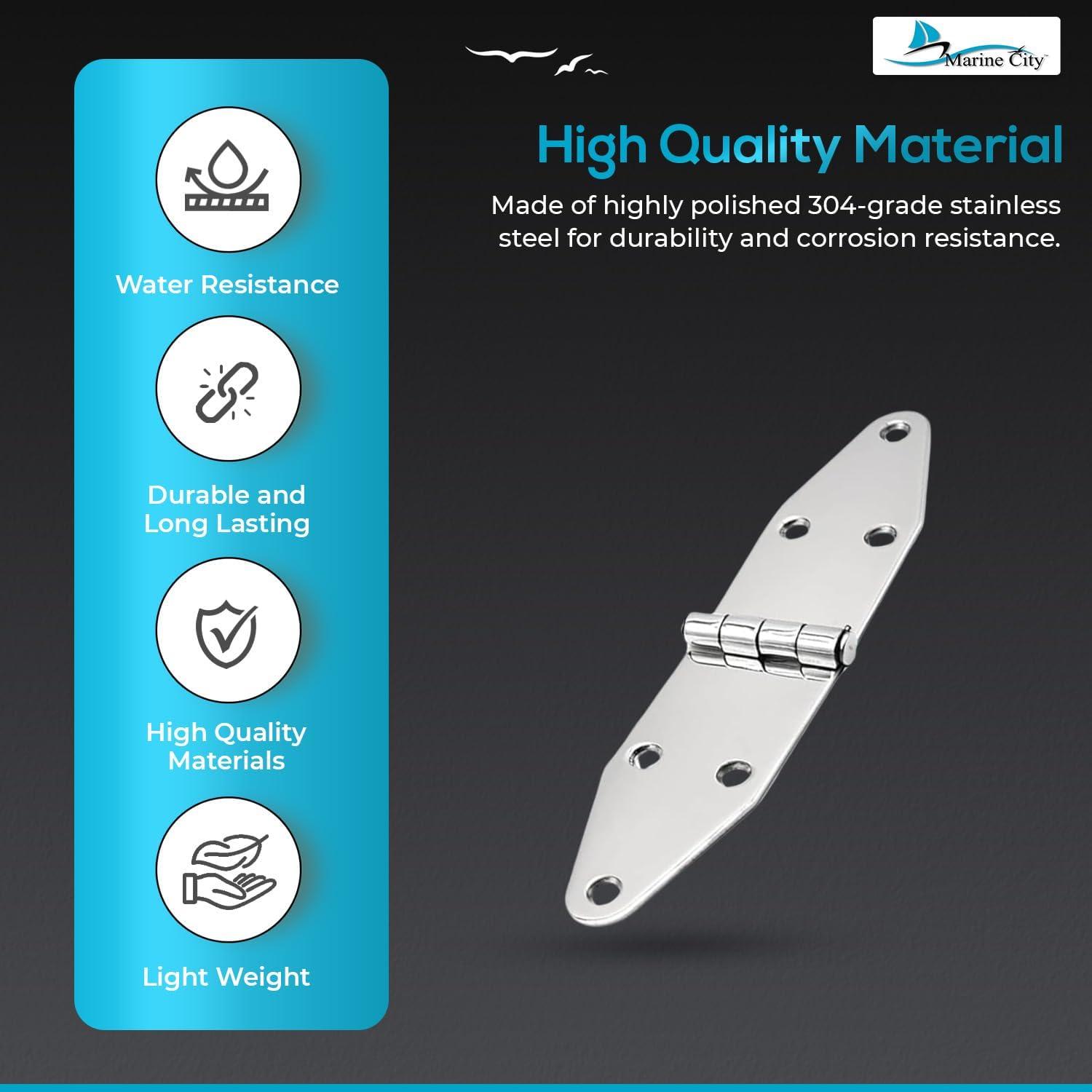 Marine City Pair of Stainless-Steel Marine Hatch Strap Hinge7-1/4" 1-5/8"