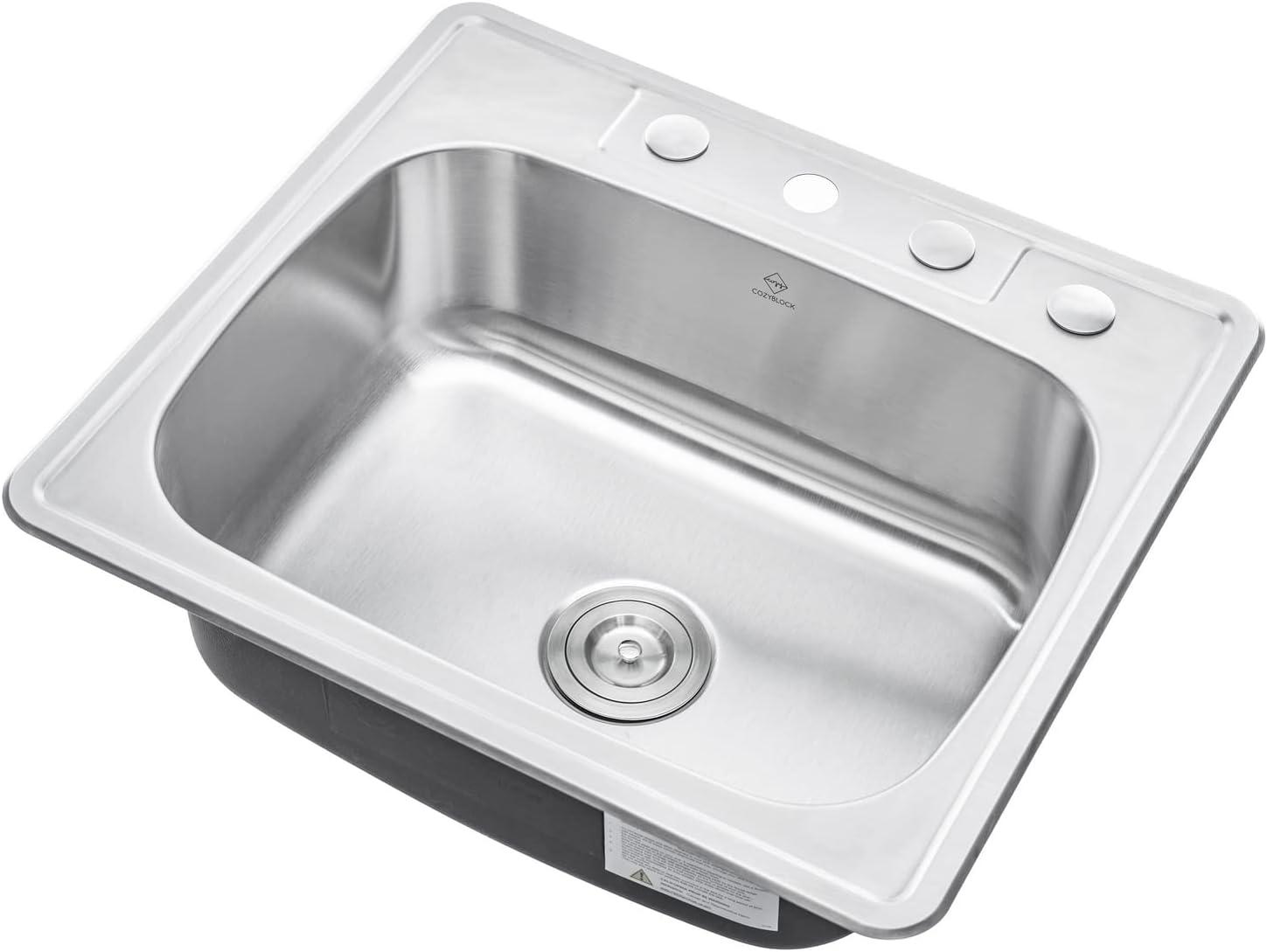 Brushed Stainless Steel Single Bowl Drop-In Kitchen Sink