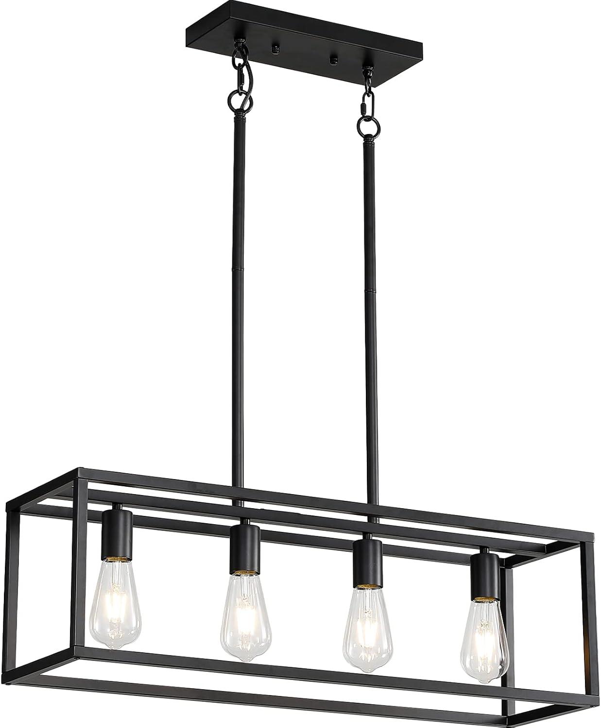 Black Metal 4-Light Cage Kitchen Island Pendant