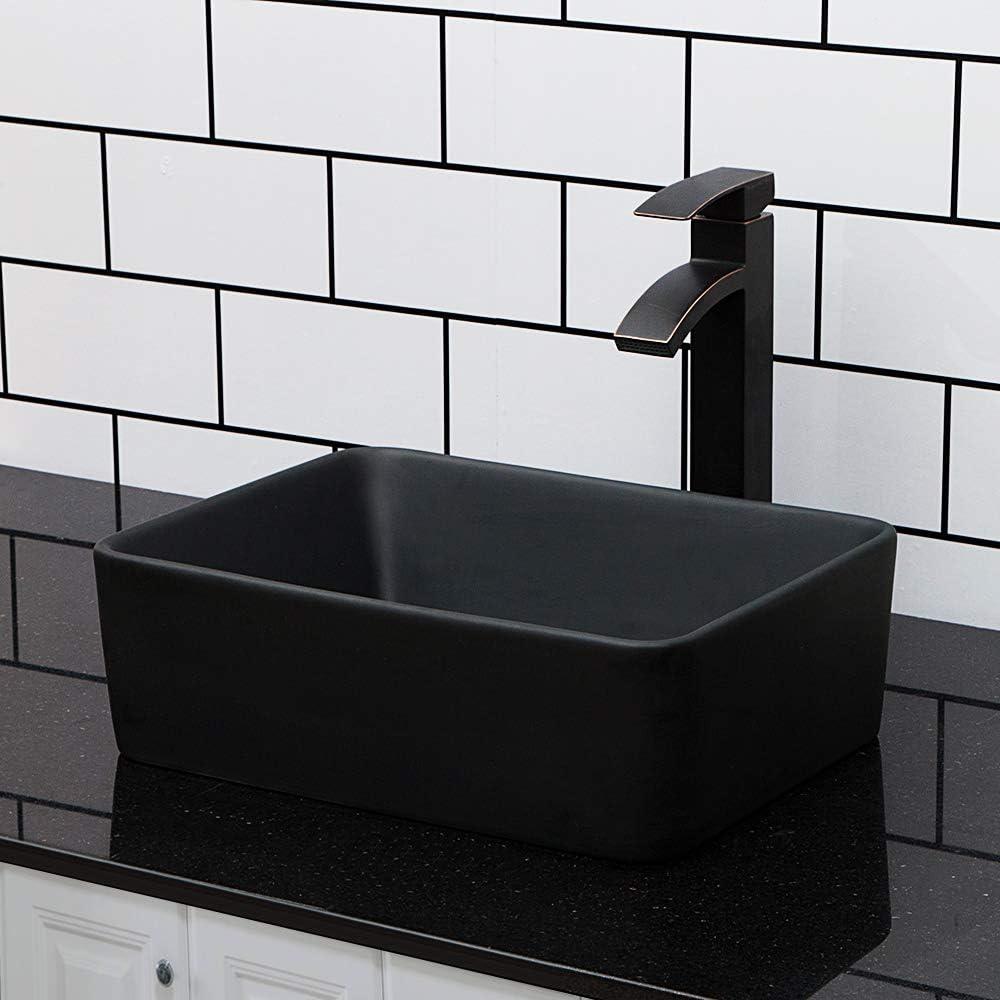Kichae 16"x12" Vessel Sink Rectangle - Modern Above Matte Black Porcelain Ceramic Bathroom Vessel Vanity Sink Bowl Art Basin