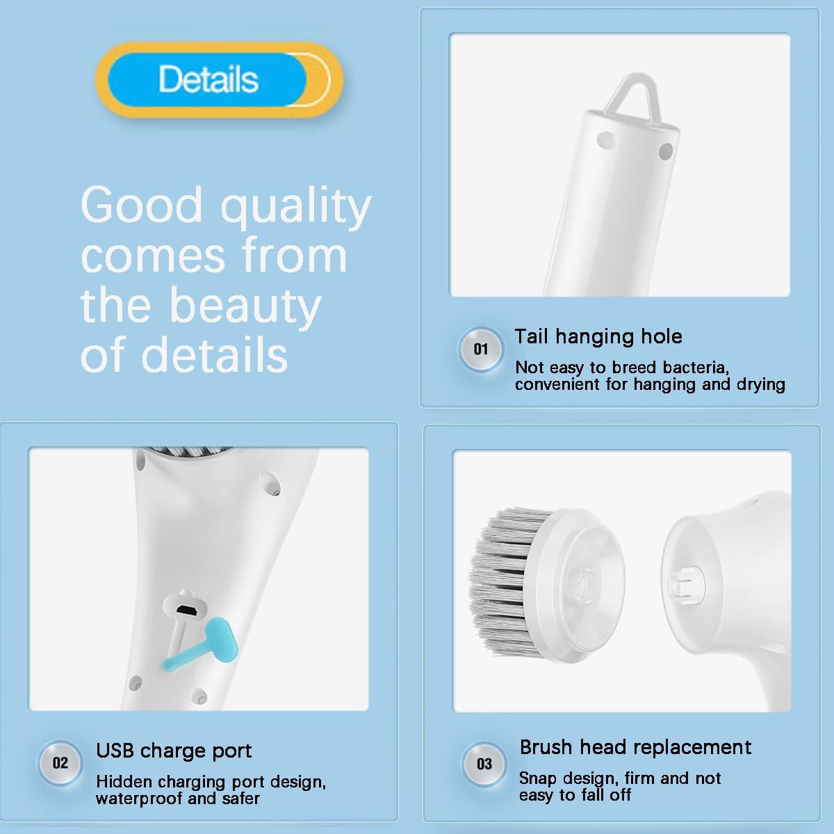 WYQLFSB Cordless Electric Spin Scrubberwith 5 Replaceable Heads Multifunctional Automatic Telescopic Handheld Cordless Clean Brush Smart Floor Scrubber Mop Electric Cleaning Brush