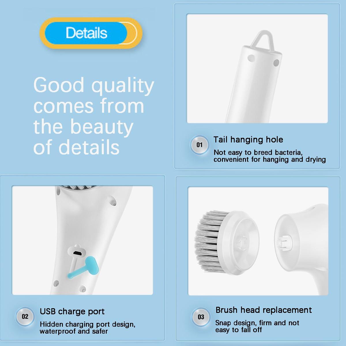 WYQLFSB Cordless Electric Spin Scrubberwith 5 Replaceable Heads Multifunctional Automatic Telescopic Handheld Cordless Clean Brush Smart Floor Scrubber Mop Electric Cleaning Brush