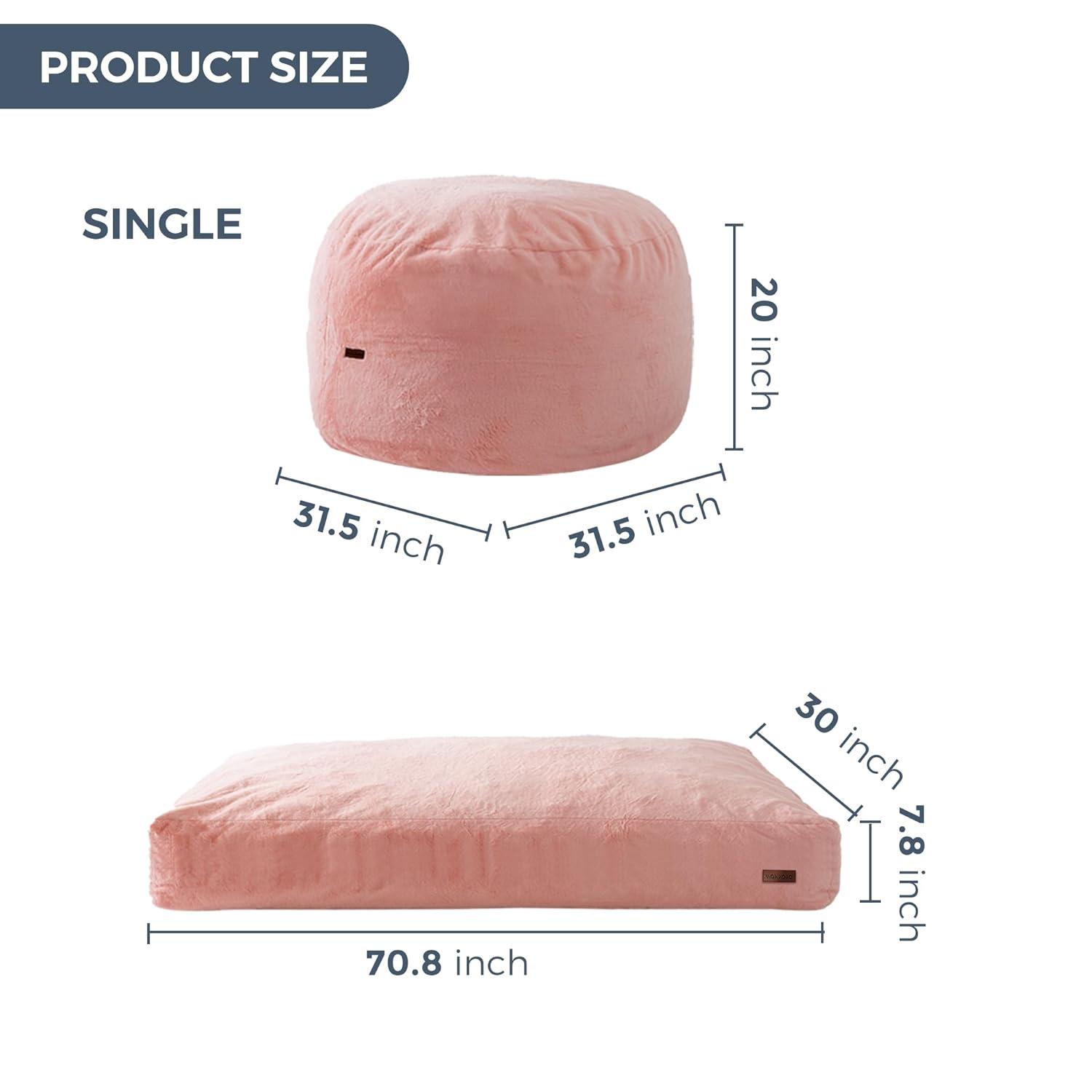 MAXYOYO Bean Bag Chair Bed,Convertible Bean Bag Folds from Lazy Chair to Floor Mattress Bed,Floor Sofa Filled with High-Density Memory Foam Blocks,Suitable for Adults,Couples,Families,Queen,Pink